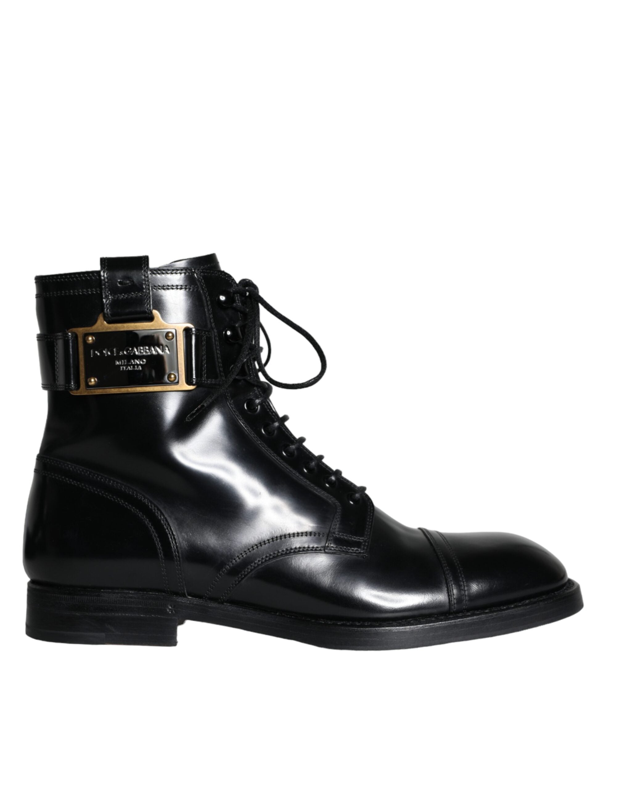 Dolce & Gabbana Μαύρο λογότυπο Lace Up Mid Calf Ανδρικές Μπότες Παπούτσια