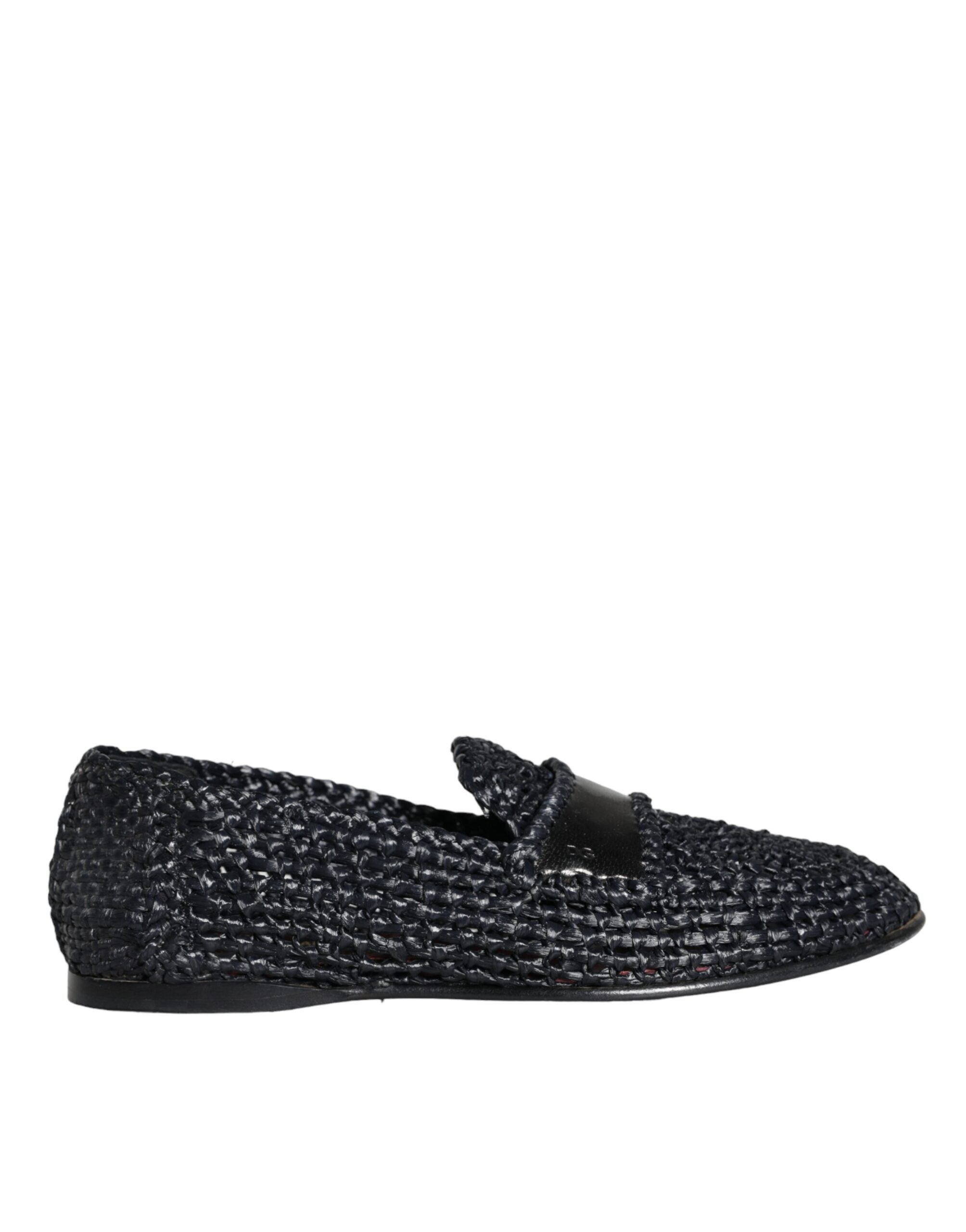 Ανδρικά παπούτσια Dolce & Gabbana Black Woven Raffia Slip On Loafers