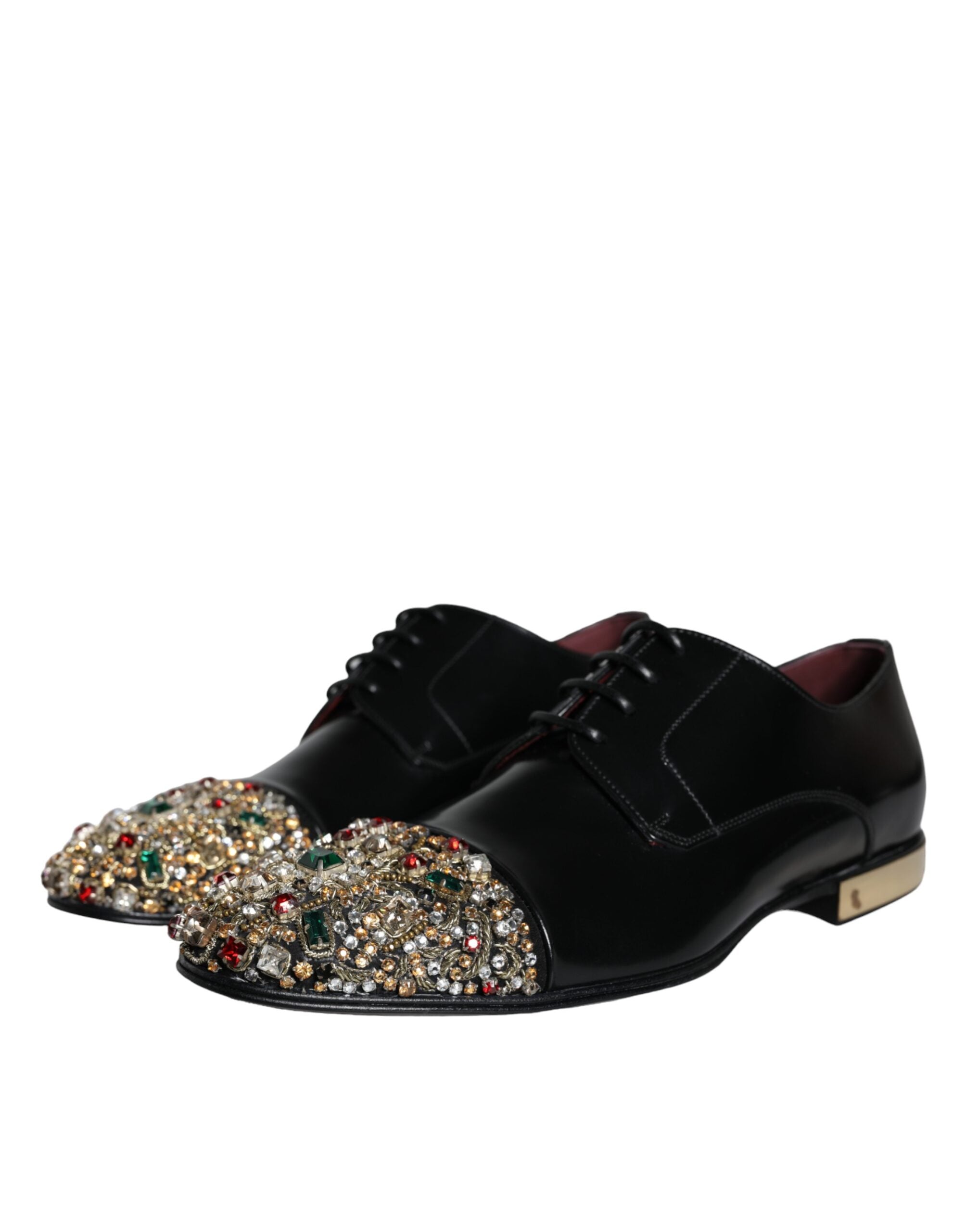 Dolce & Gabbana Black Leather RUNWAY POSITANO Crystal Derby Men Shoes