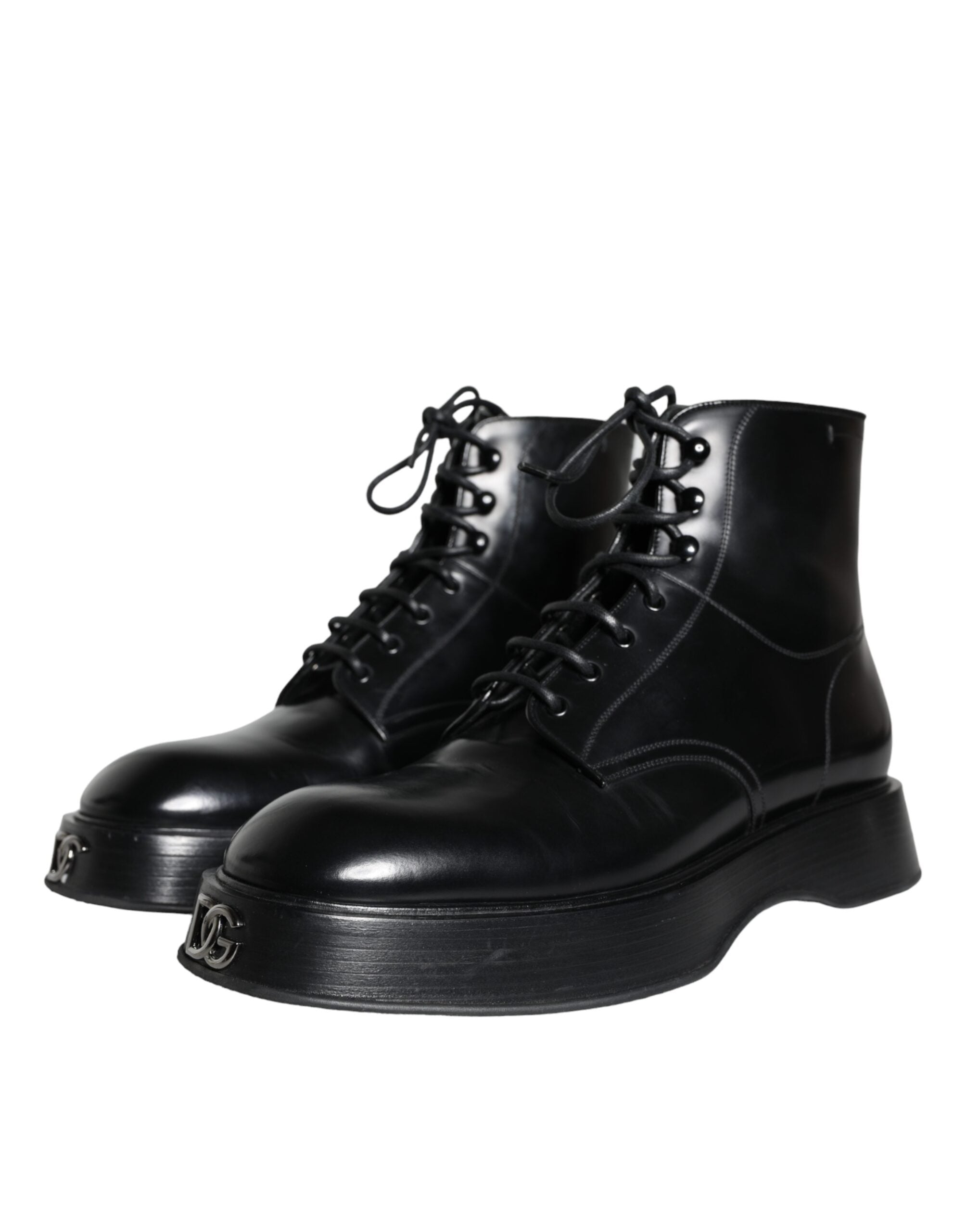 Dolce & Gabbana Μαύρο Δερμάτινο Lace Up Ankle Boots Ανδρικά παπούτσια