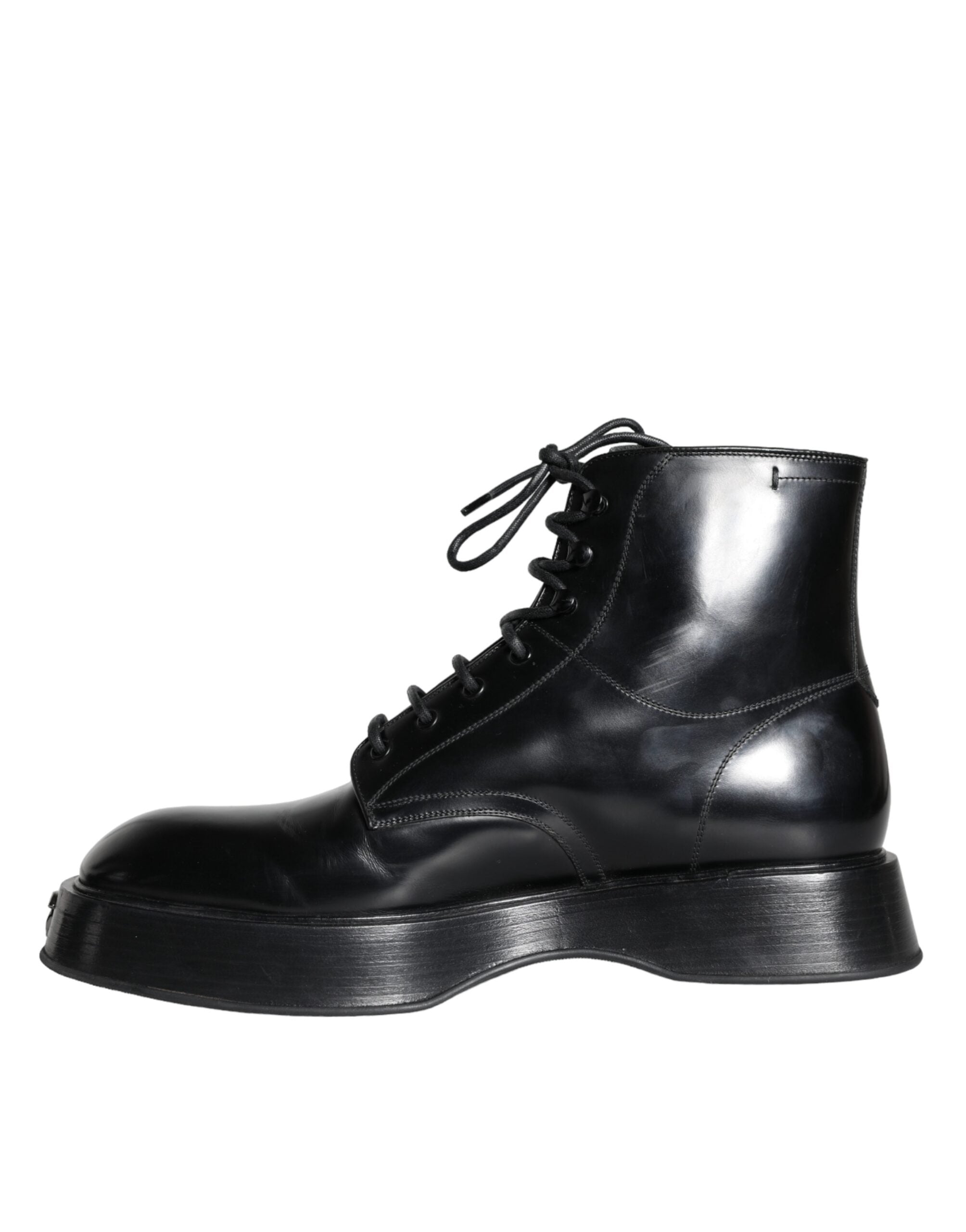 Dolce & Gabbana Μαύρο Δερμάτινο Lace Up Ankle Boots Ανδρικά παπούτσια