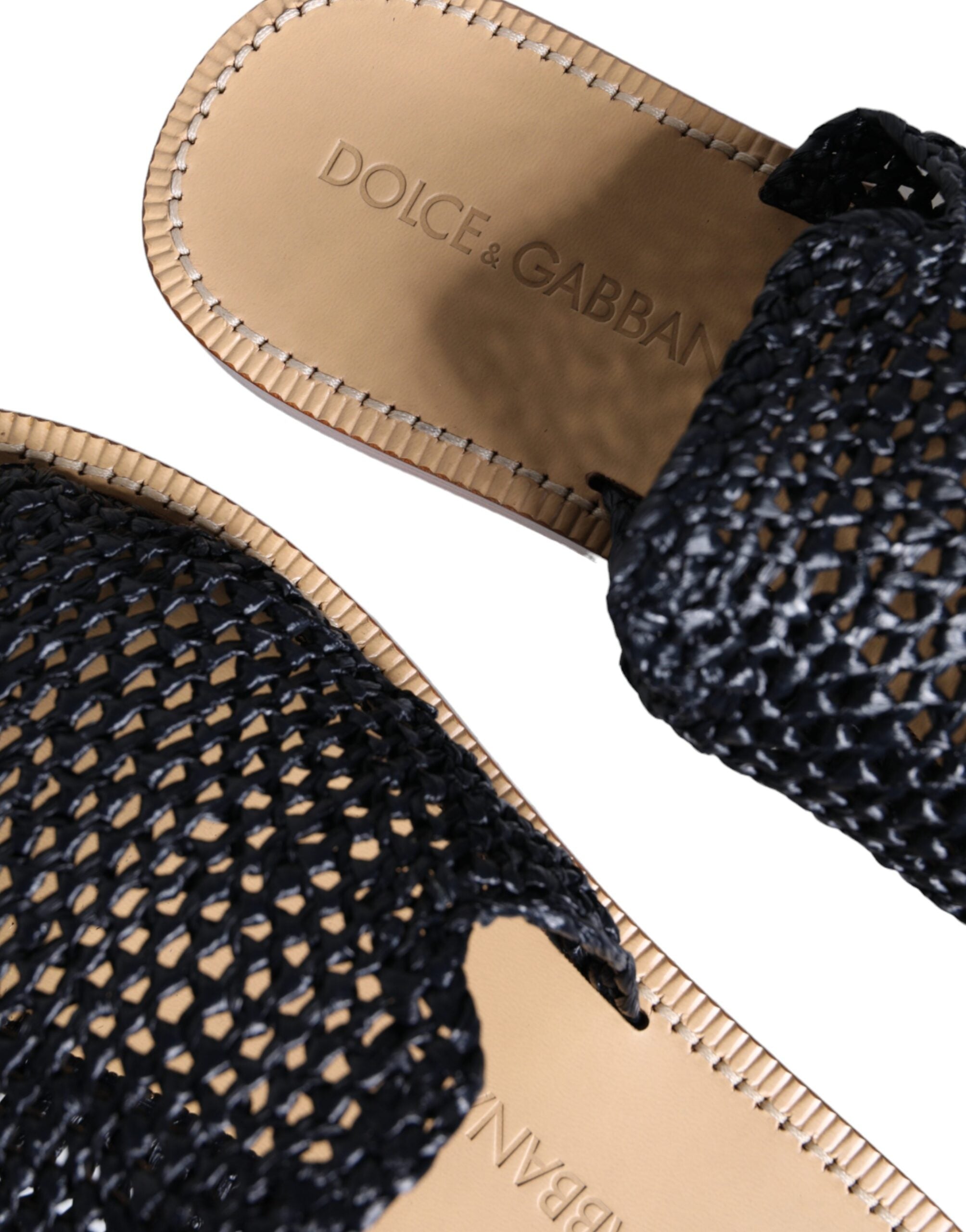 Παπούτσια Dolce & Gabbana Μαύρα Μονόχρωμα Πλεγμένα Raffia Slides