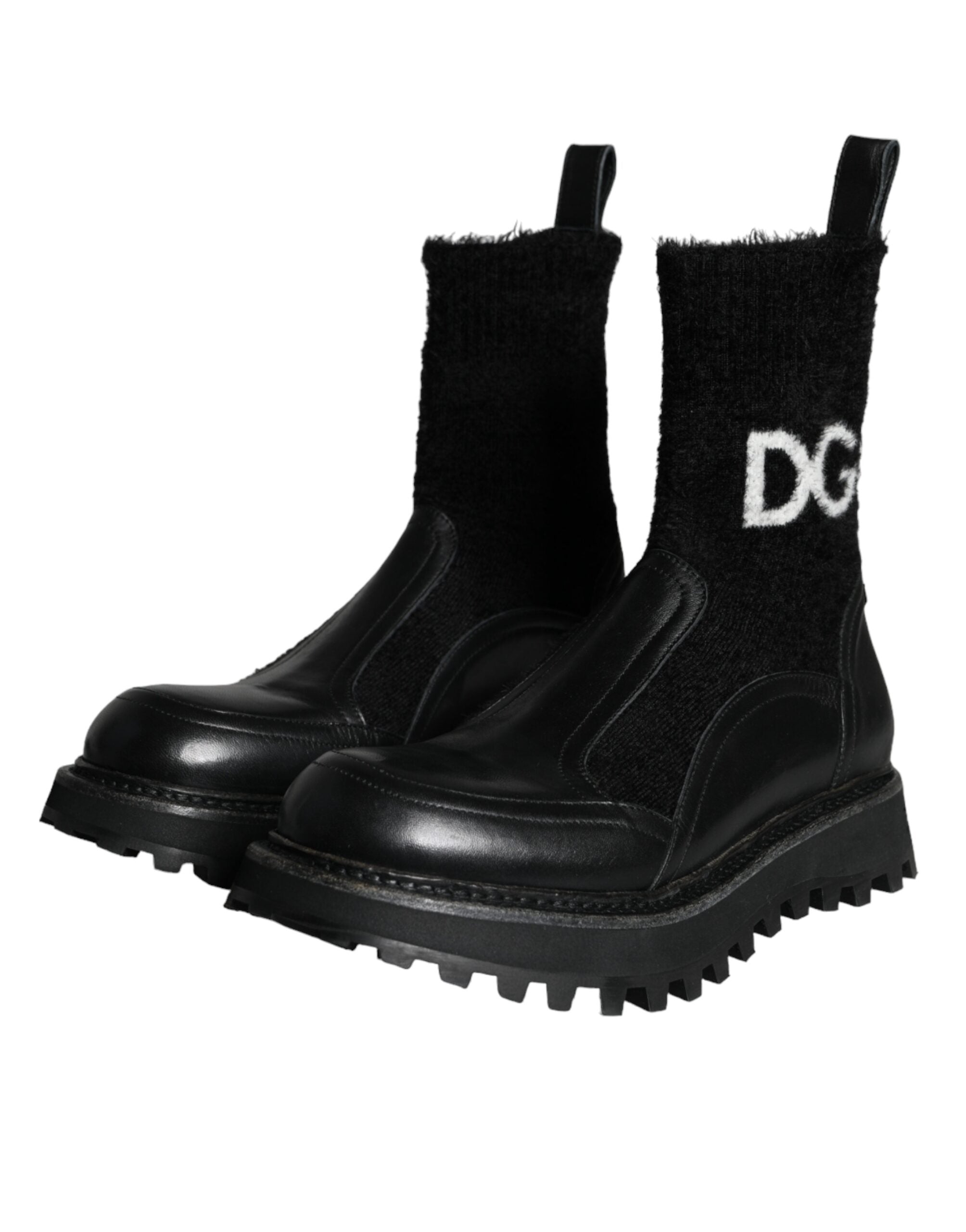 Dolce & Gabbana Black DG Logo Horse Sock Μποτάκια Παπούτσια