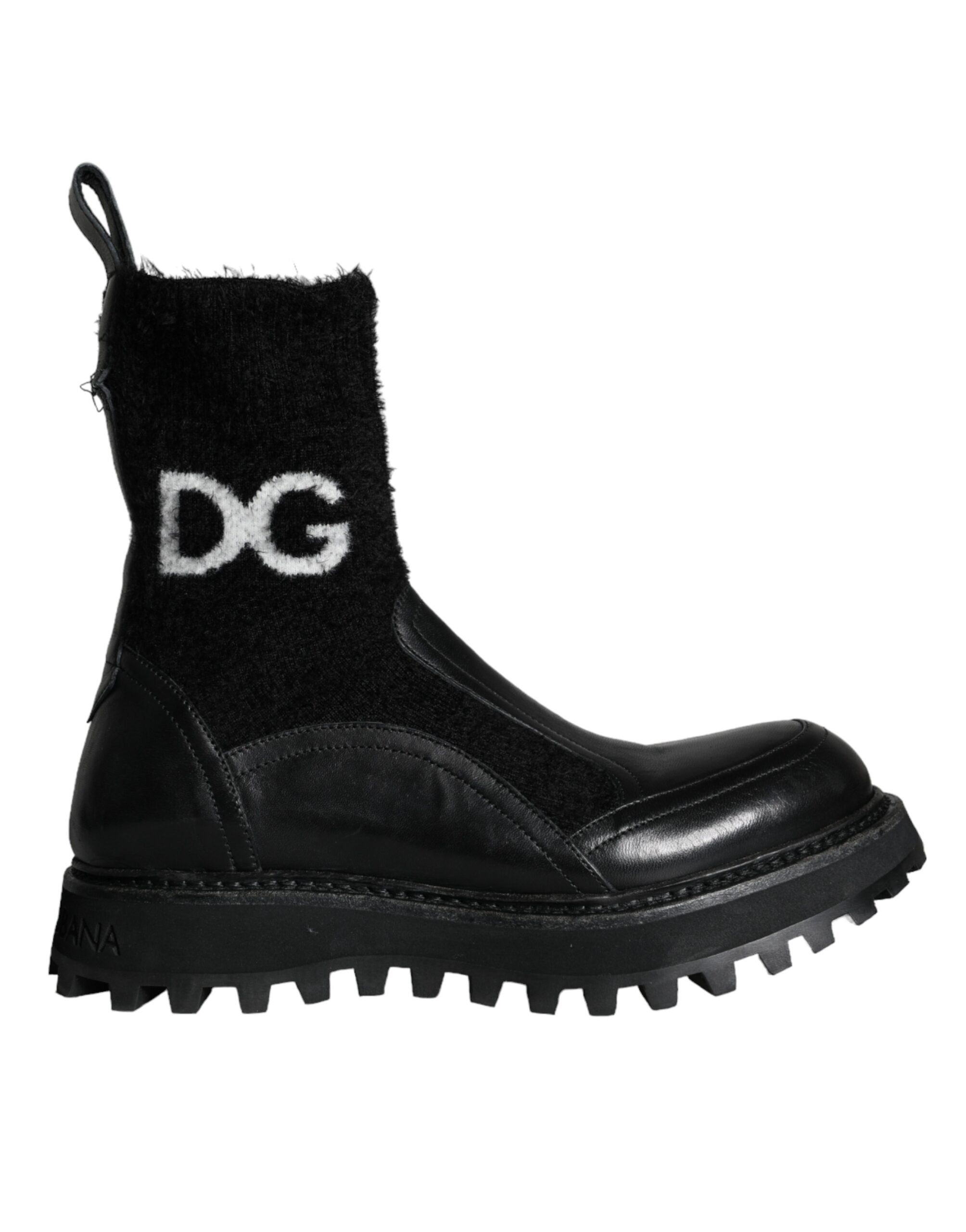 Dolce & Gabbana Black DG Logo Horse Sock Μποτάκια Παπούτσια