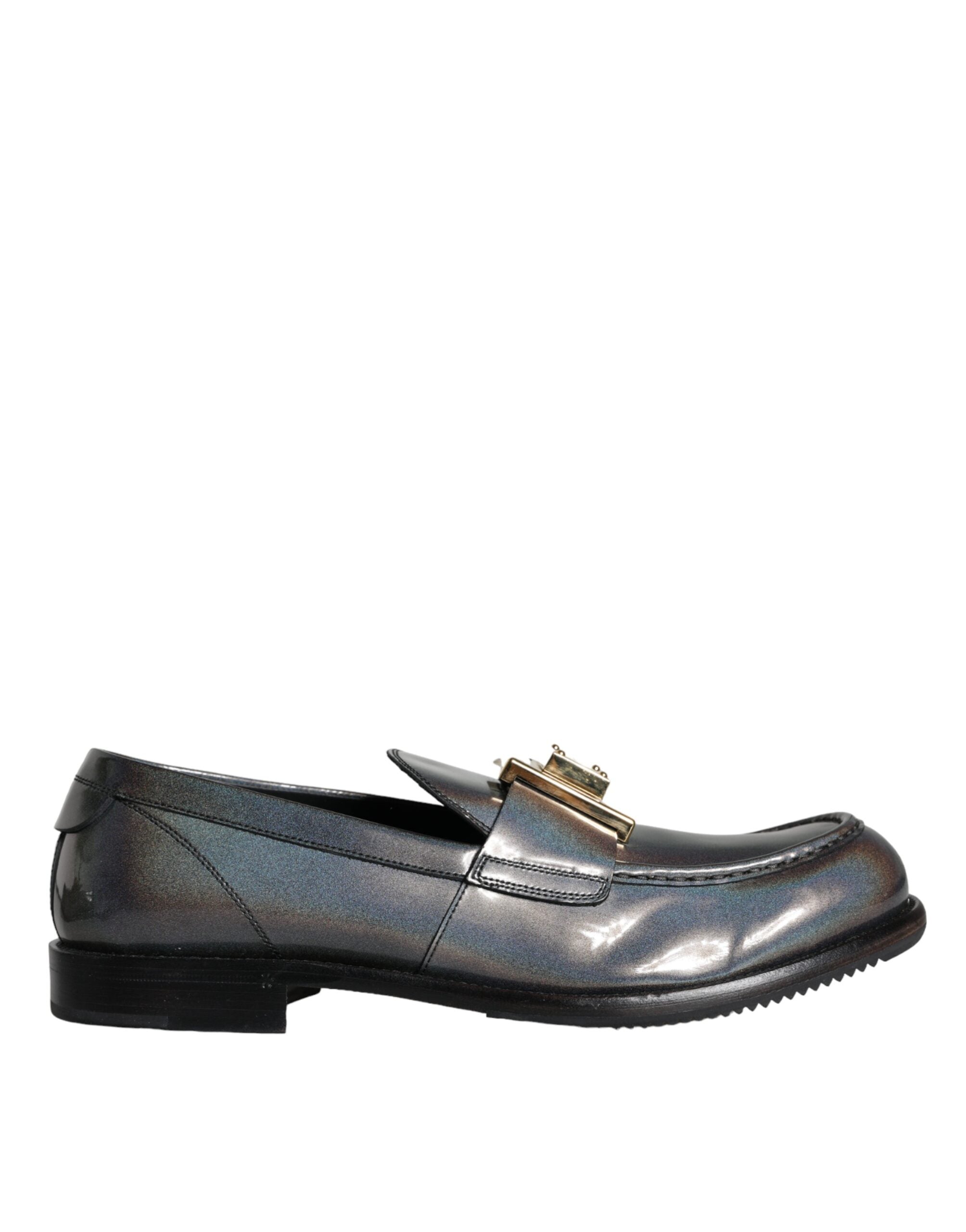 Dolce & Gabbana Silver Leather Logo Plaque Slip On Ανδρικά Loafers παπούτσια