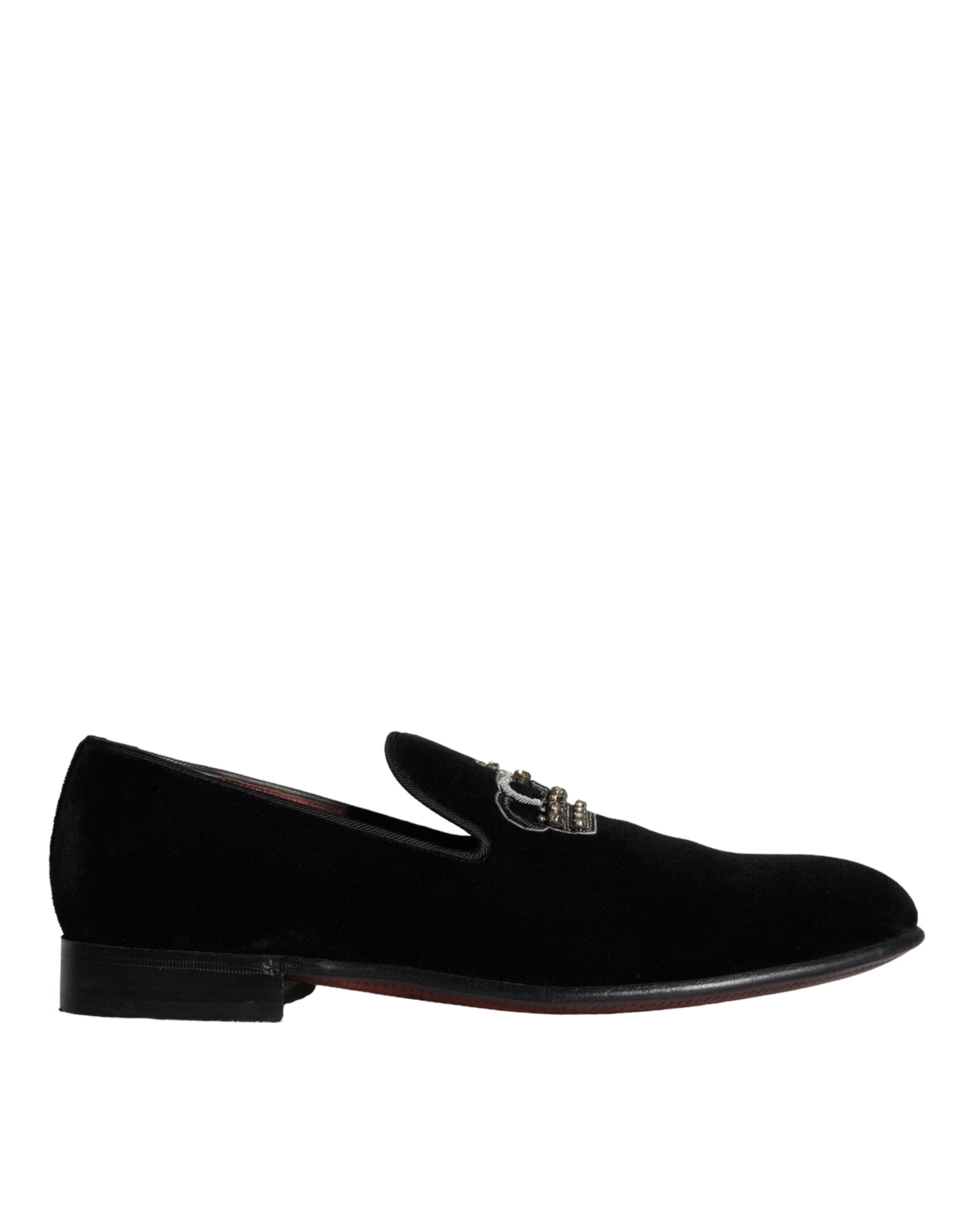 Ανδρικά Loafers παπούτσια Dolce & Gabbana Black Velvet Crystal Crown