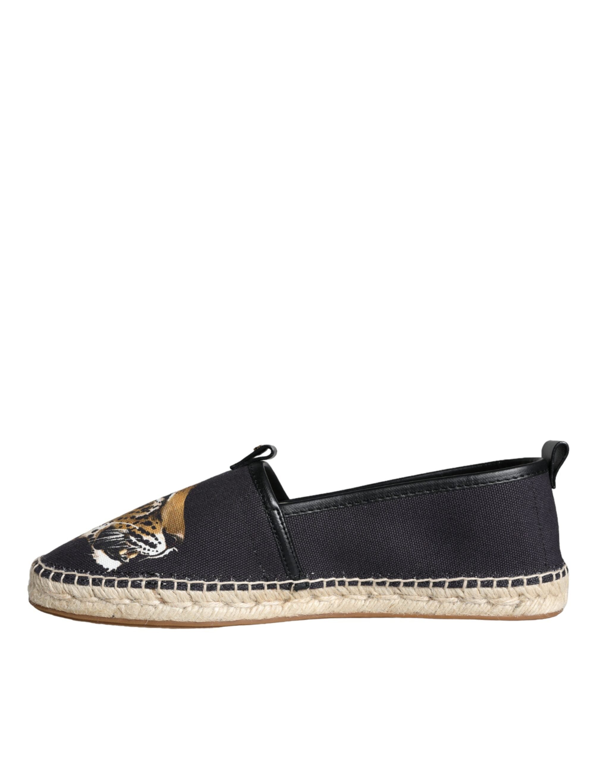 Παπούτσια Dolce & Gabbana Black Cotton Leopard Slip On Espadrilles