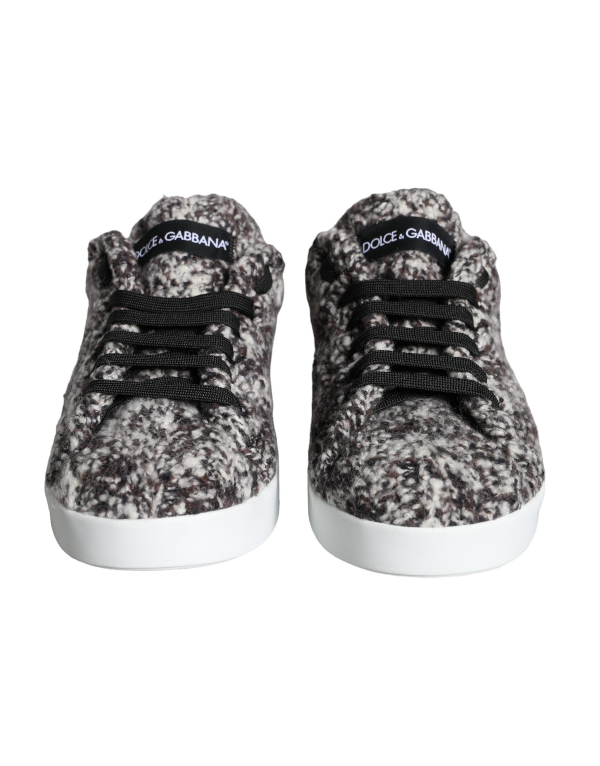 Dolce & Gabbana Black White Wool Low Top Men Sneakers Shoes