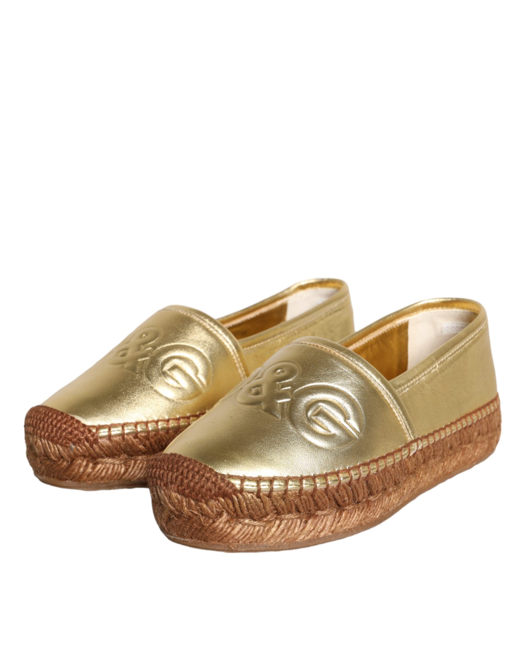 Dolce & Gabbana Gold Leather Loafers Flats Espadrille Παπούτσια