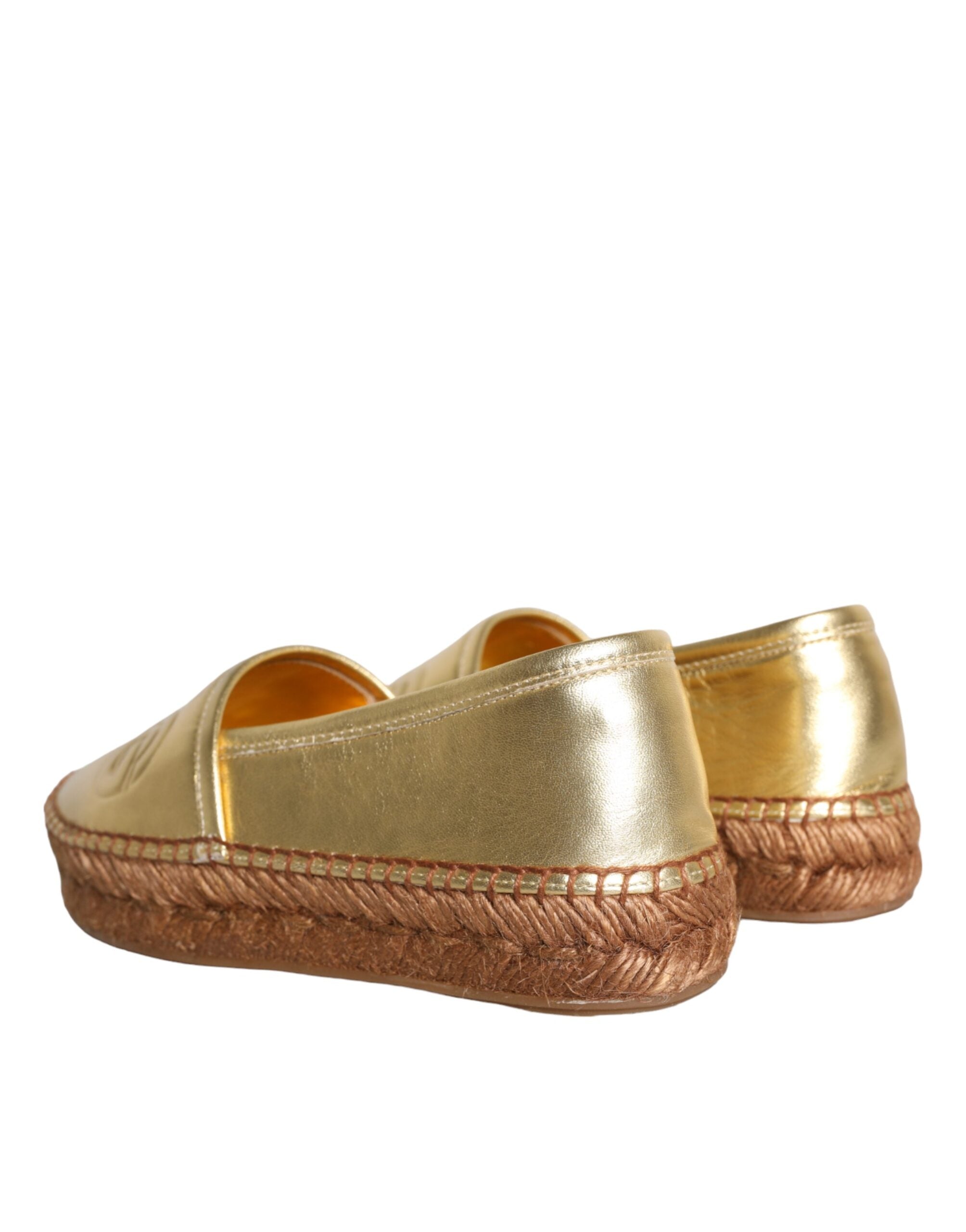 Dolce & Gabbana Gold Leather Loafers Flats Espadrille Παπούτσια