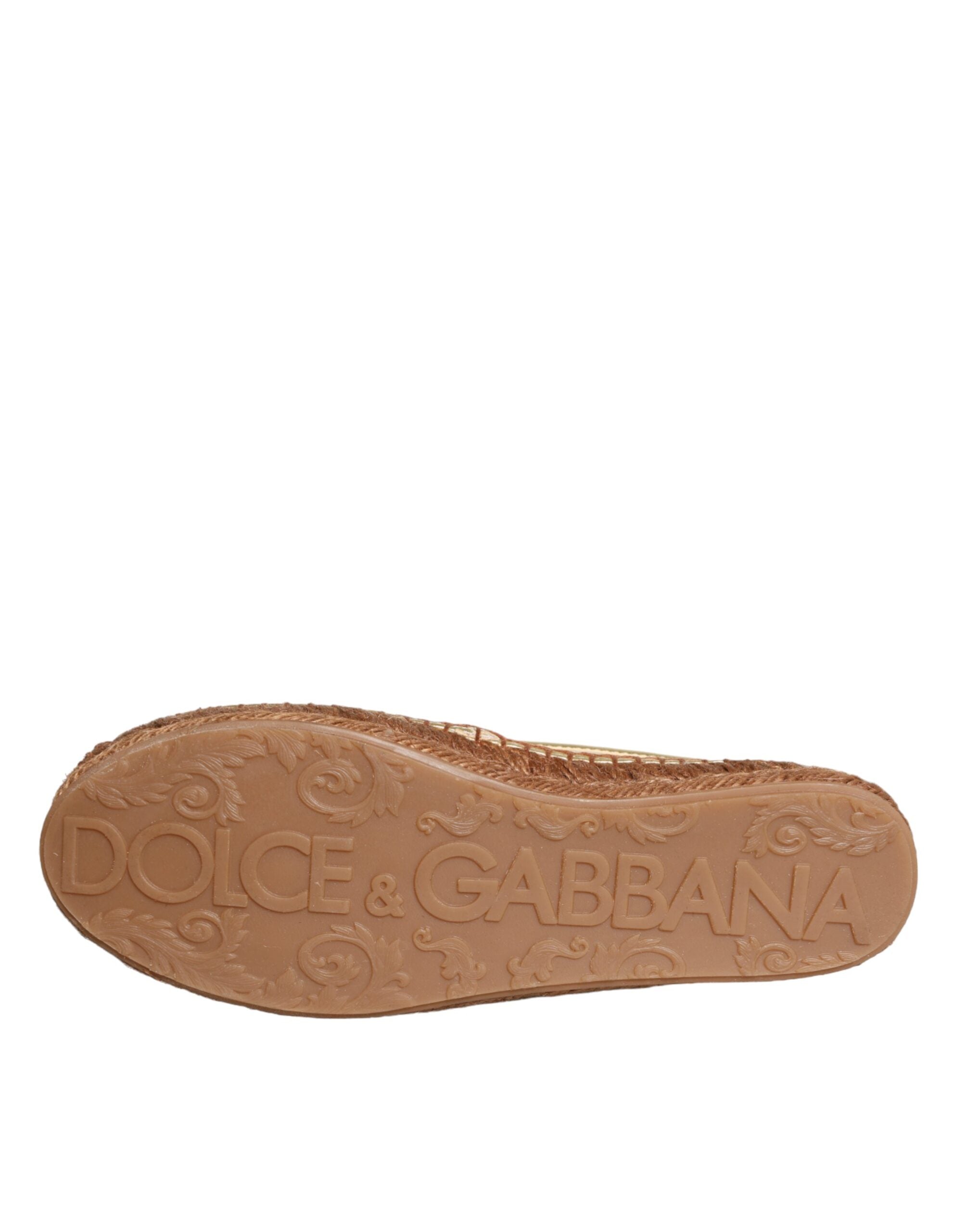 Dolce & Gabbana Gold Leather Loafers Flats Espadrille Παπούτσια