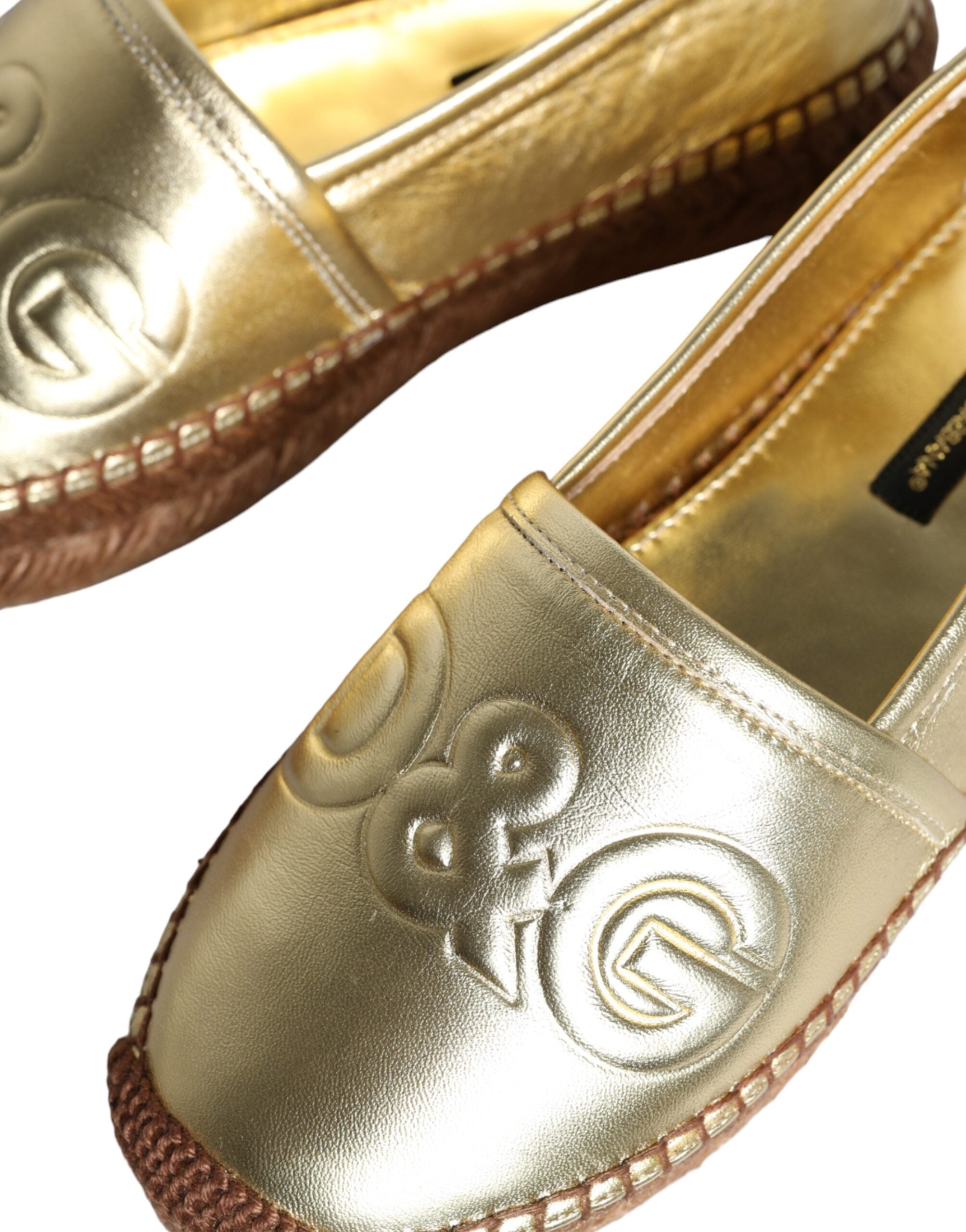 Dolce & Gabbana Gold Leather Loafers Flats Espadrille Παπούτσια