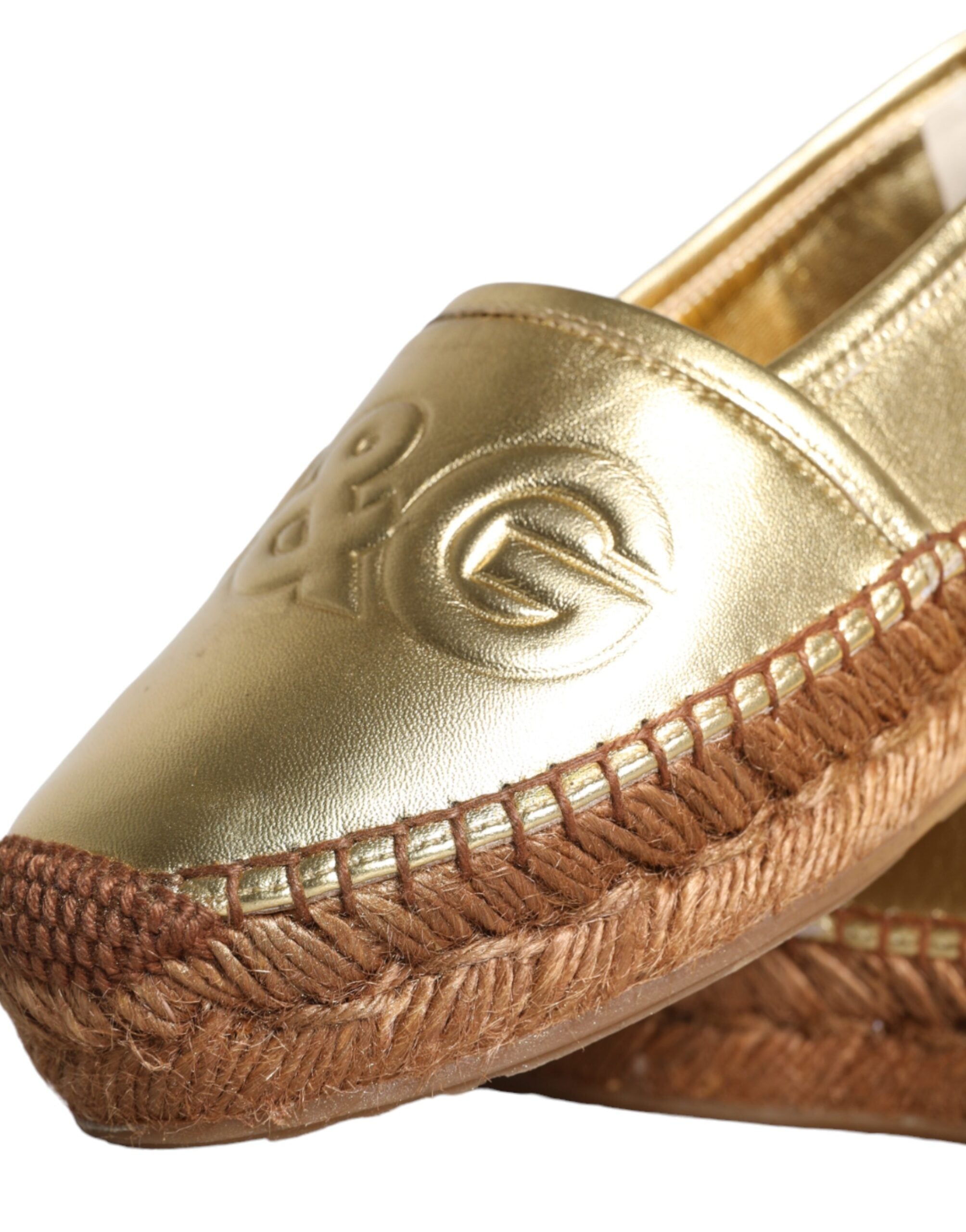 Dolce & Gabbana Gold Leather Loafers Flats Espadrille Παπούτσια