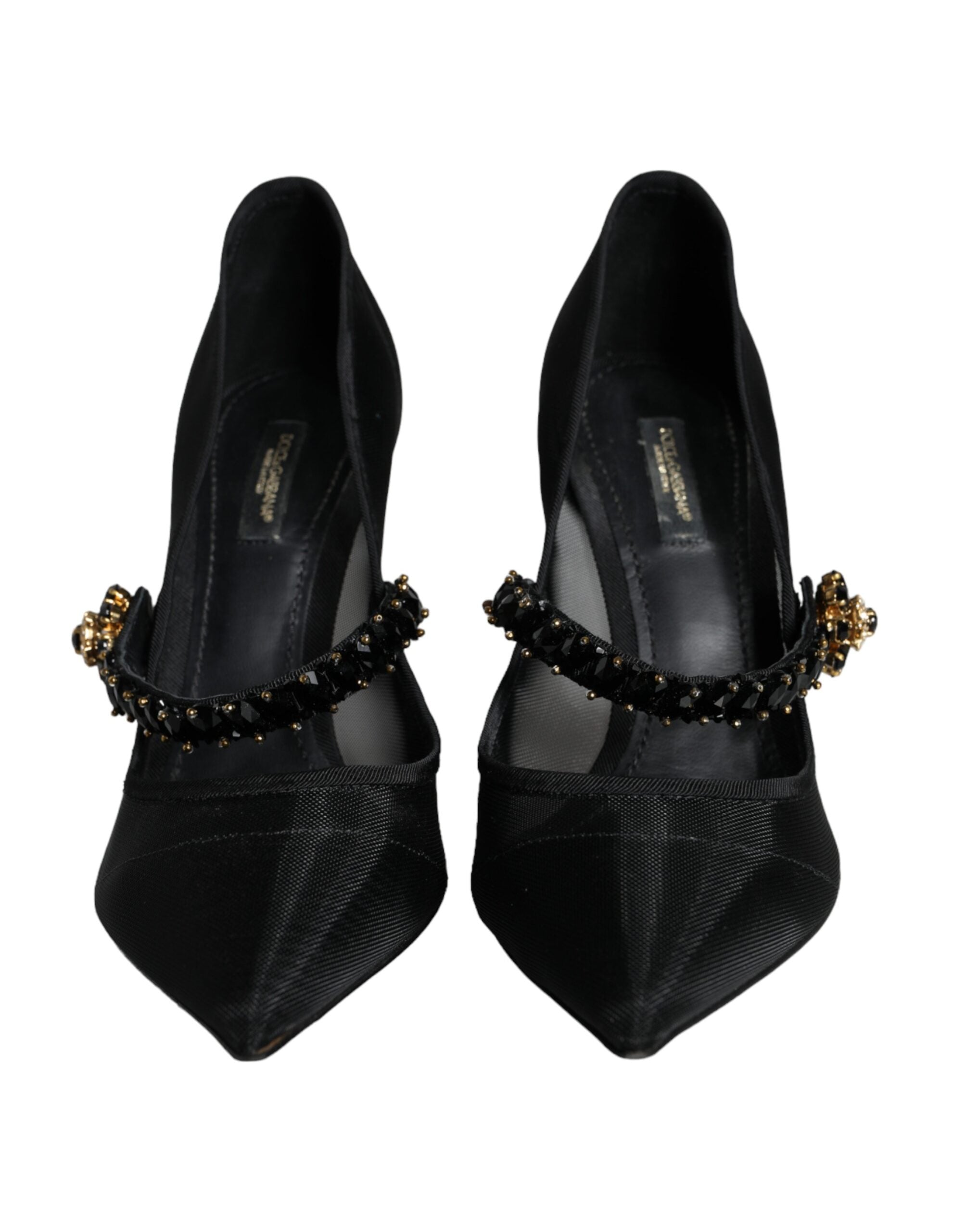 Dolce & Gabbana Black Mesh Mary Jane Crystal Heel Pumps