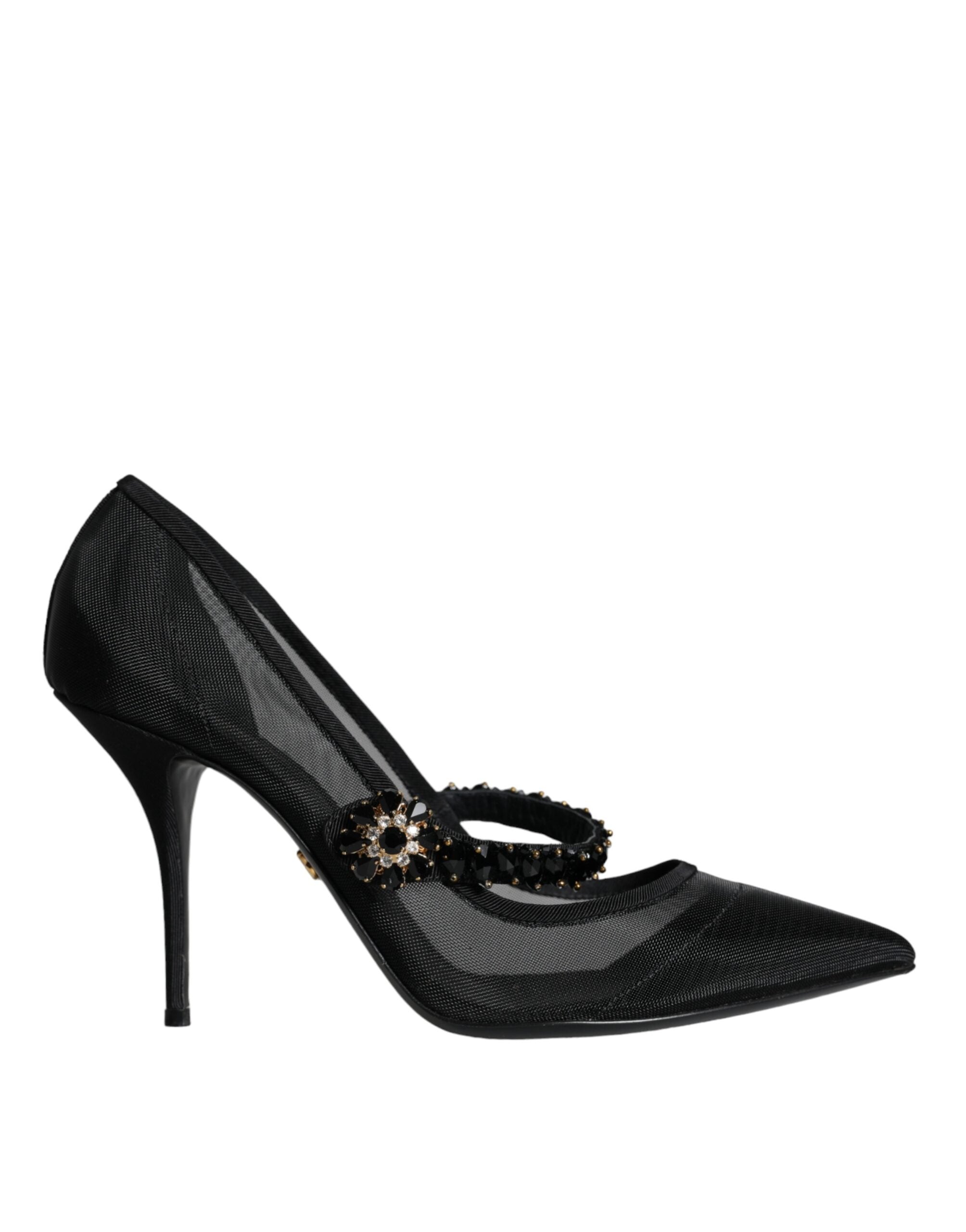 Dolce & Gabbana Black Mesh Mary Jane Crystal Heel Pumps