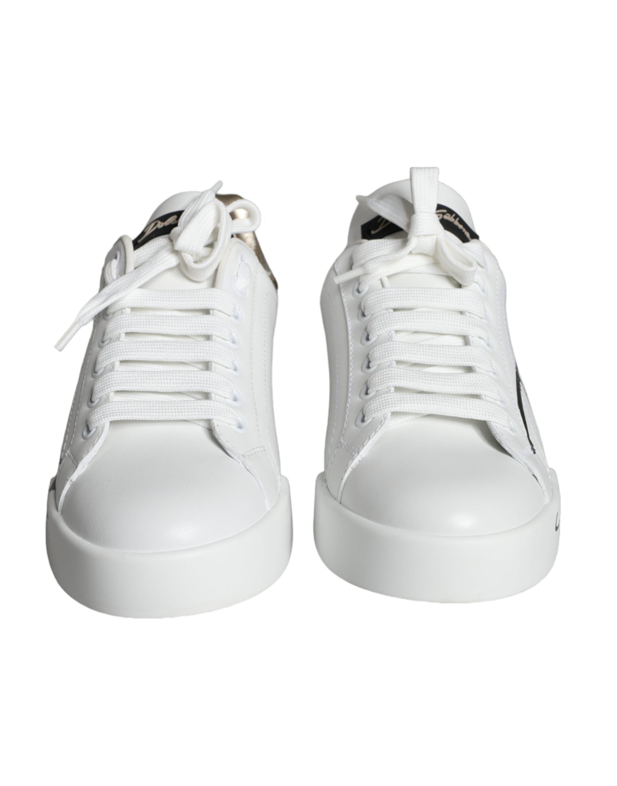 Dolce & Gabbana White Gold Portofino Low Top Δερμάτινα Αθλητικά Παπούτσια