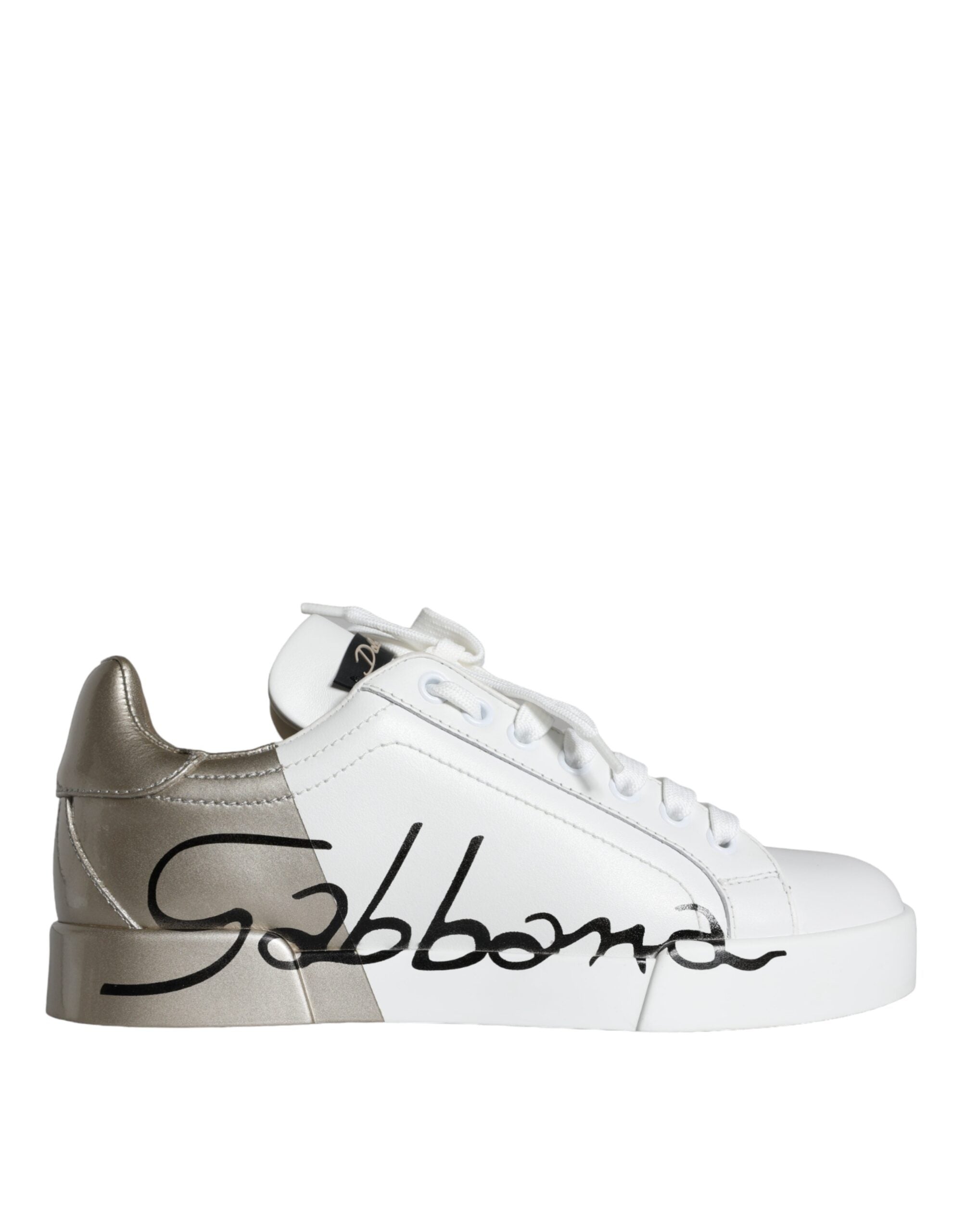 Dolce & Gabbana White Gold Portofino Low Top Δερμάτινα Αθλητικά Παπούτσια