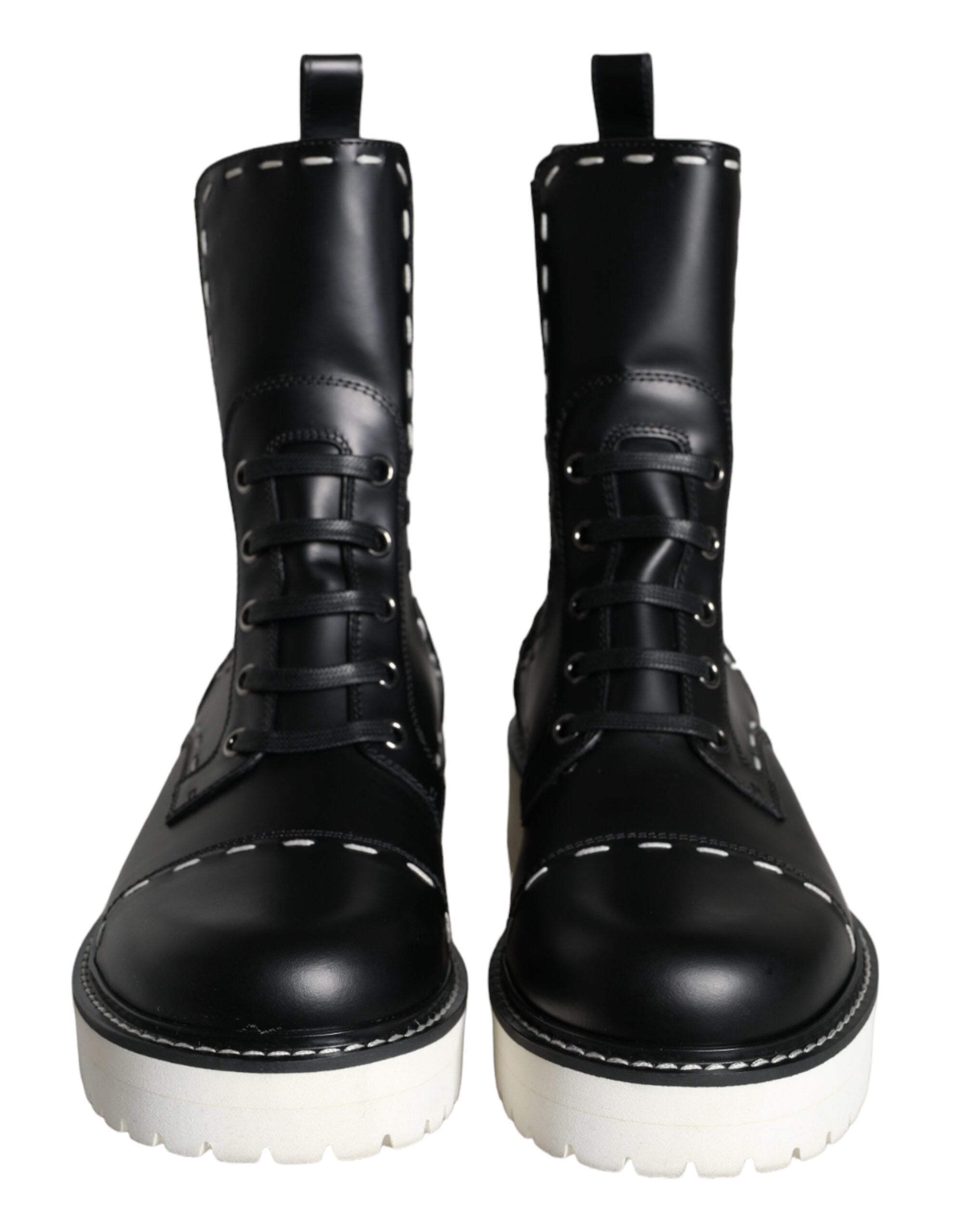 Παπούτσια Dolce & Gabbana Black Leather Combat Mid Calf Boots