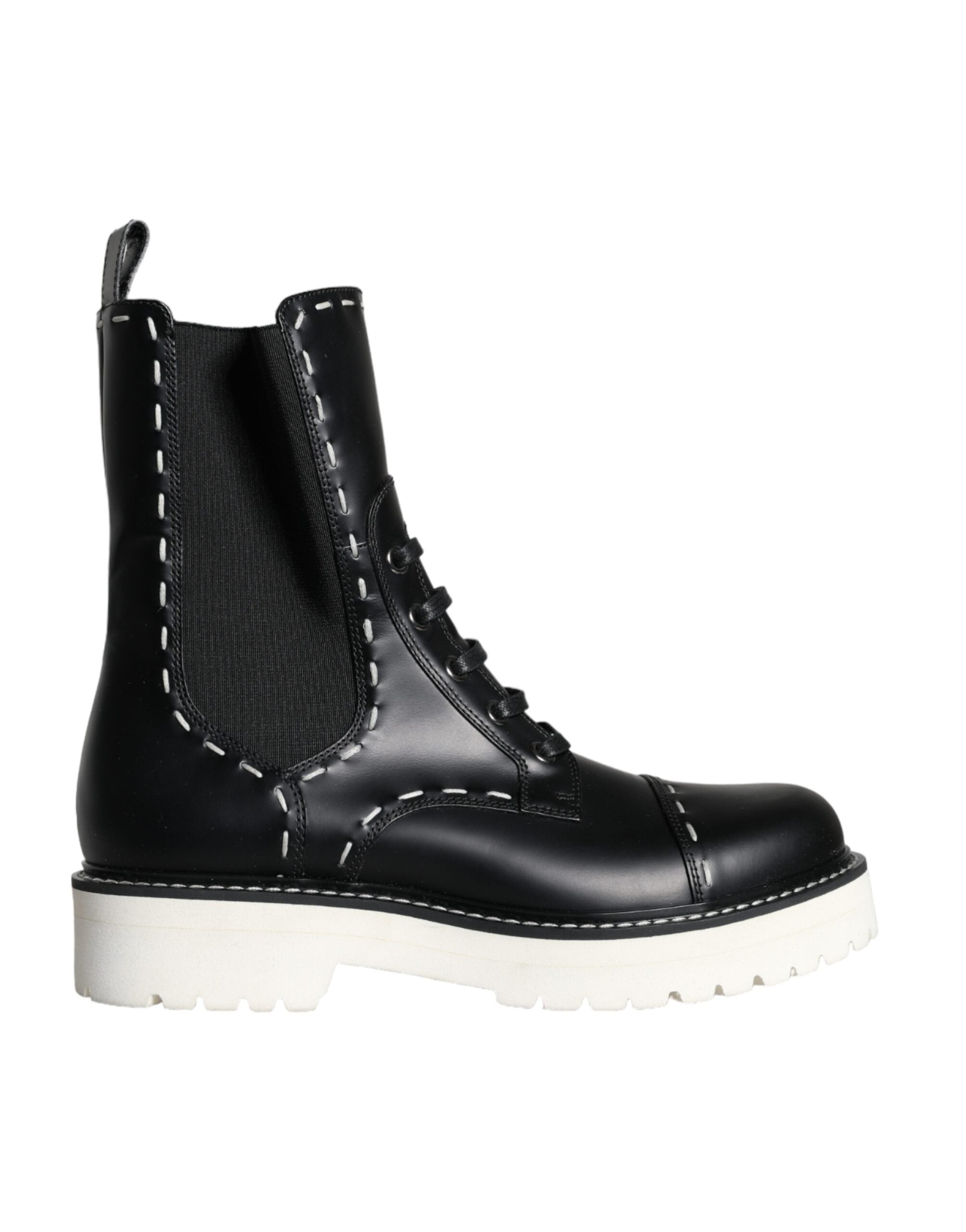 Παπούτσια Dolce & Gabbana Black Leather Combat Mid Calf Boots