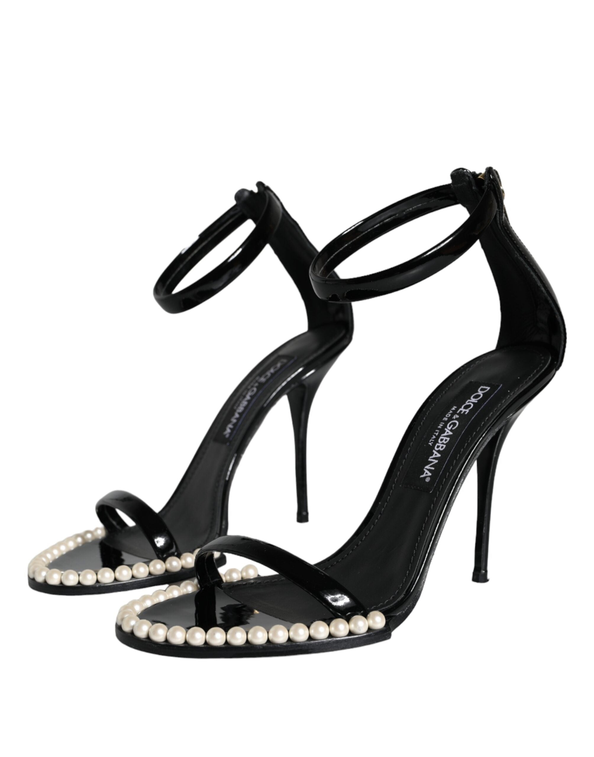 Παπούτσια με τακούνια Dolce & Gabbana Black Keira Leather Faux Pearl Sindals