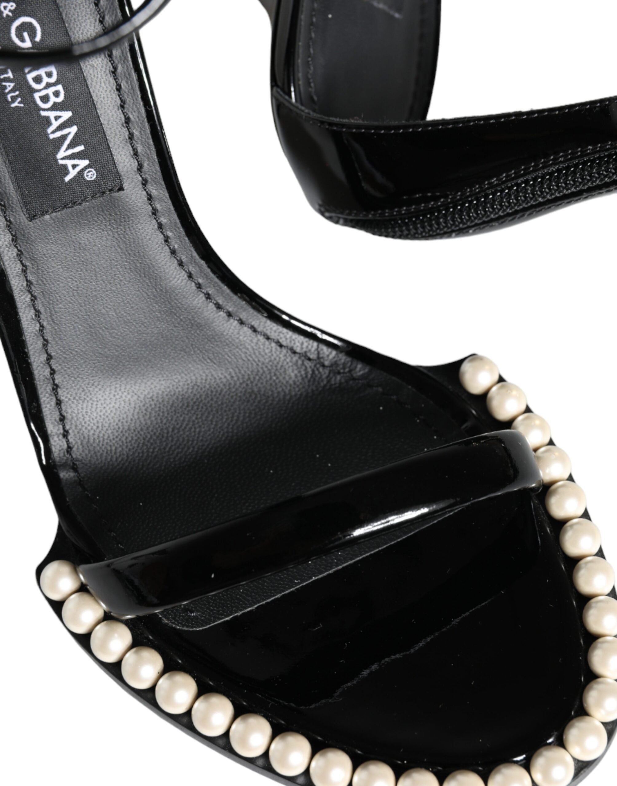 Παπούτσια με τακούνια Dolce & Gabbana Black Keira Leather Faux Pearl Sindals