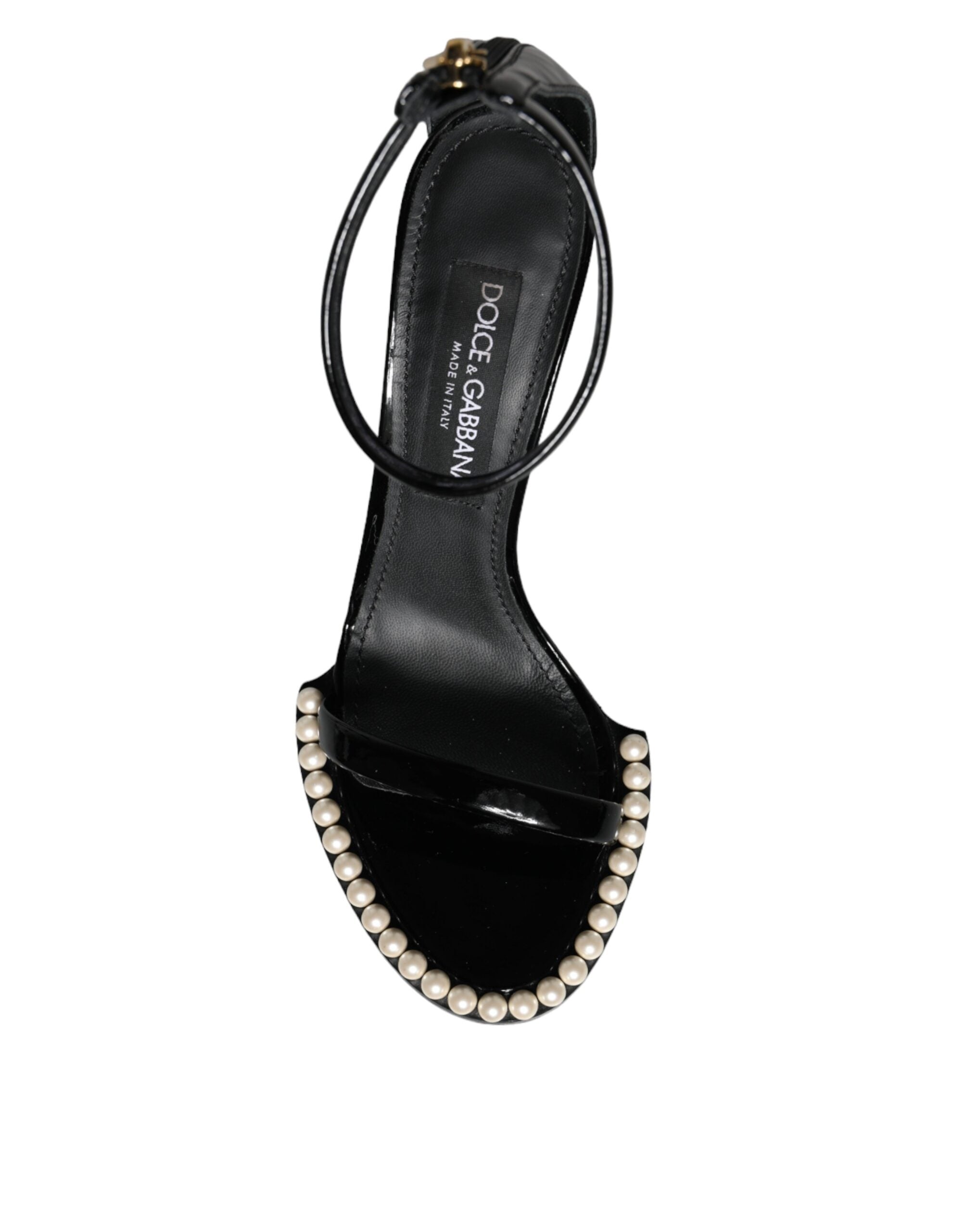 Παπούτσια με τακούνια Dolce & Gabbana Black Keira Leather Faux Pearl Sindals