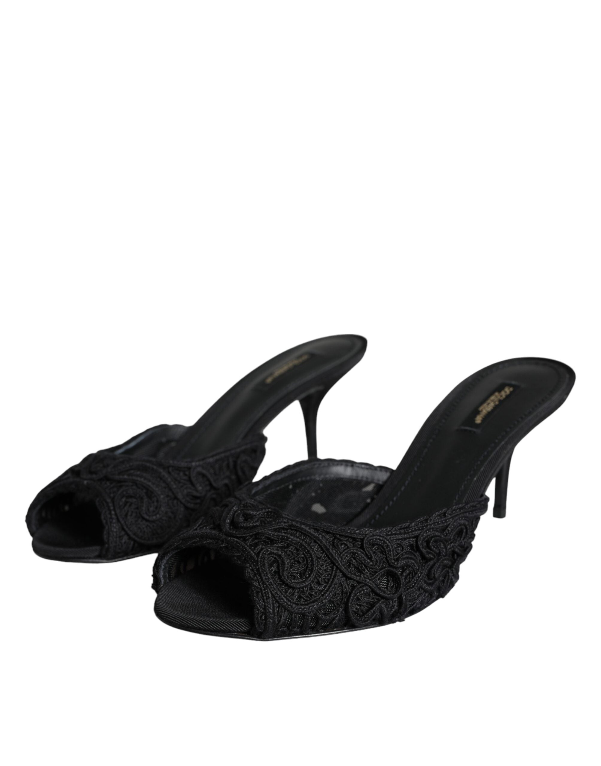 Παπούτσια Dolce & Gabbana Black Keira Cordonetto Heels Slides