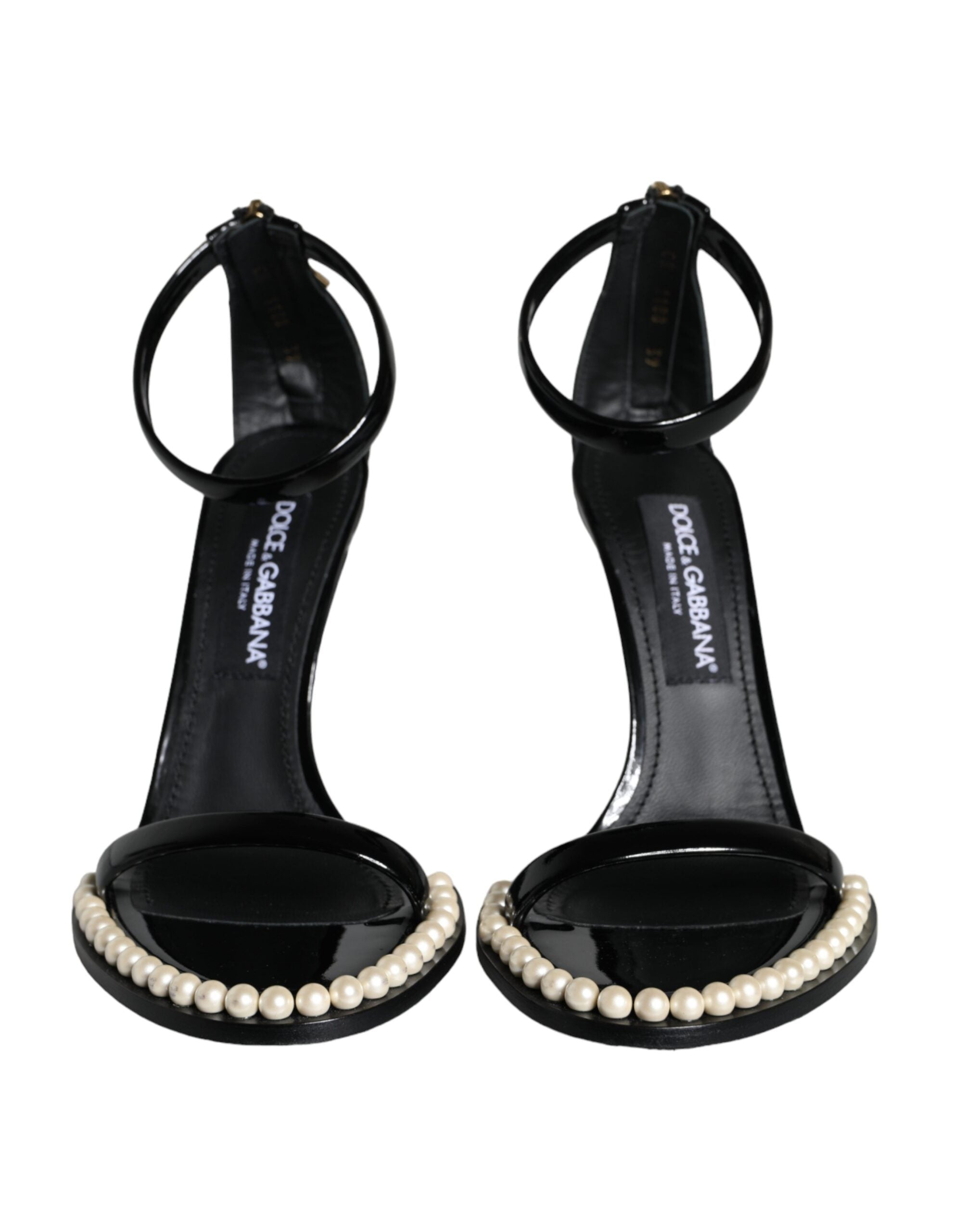 Παπούτσια με τακούνια Dolce & Gabbana Black Keira Leather Faux Pearl Sindals