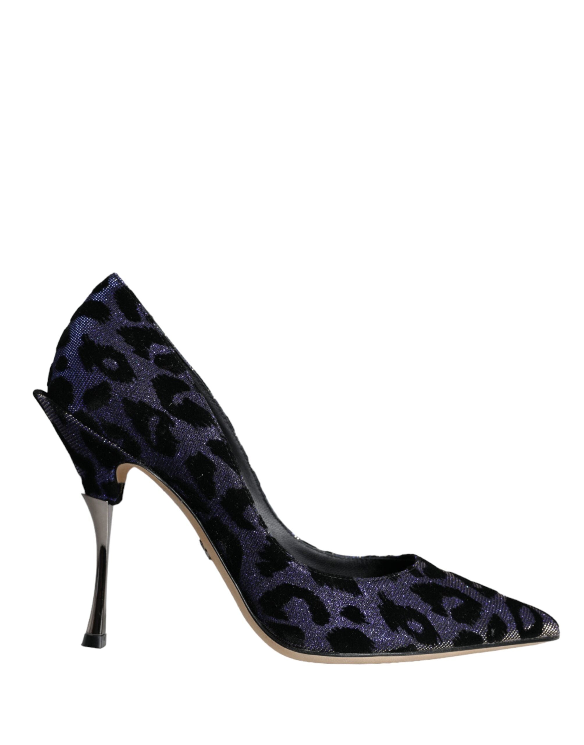 Dolce & Gabbana Dark Blue Leopard Lurex Heels Pumps Shoes