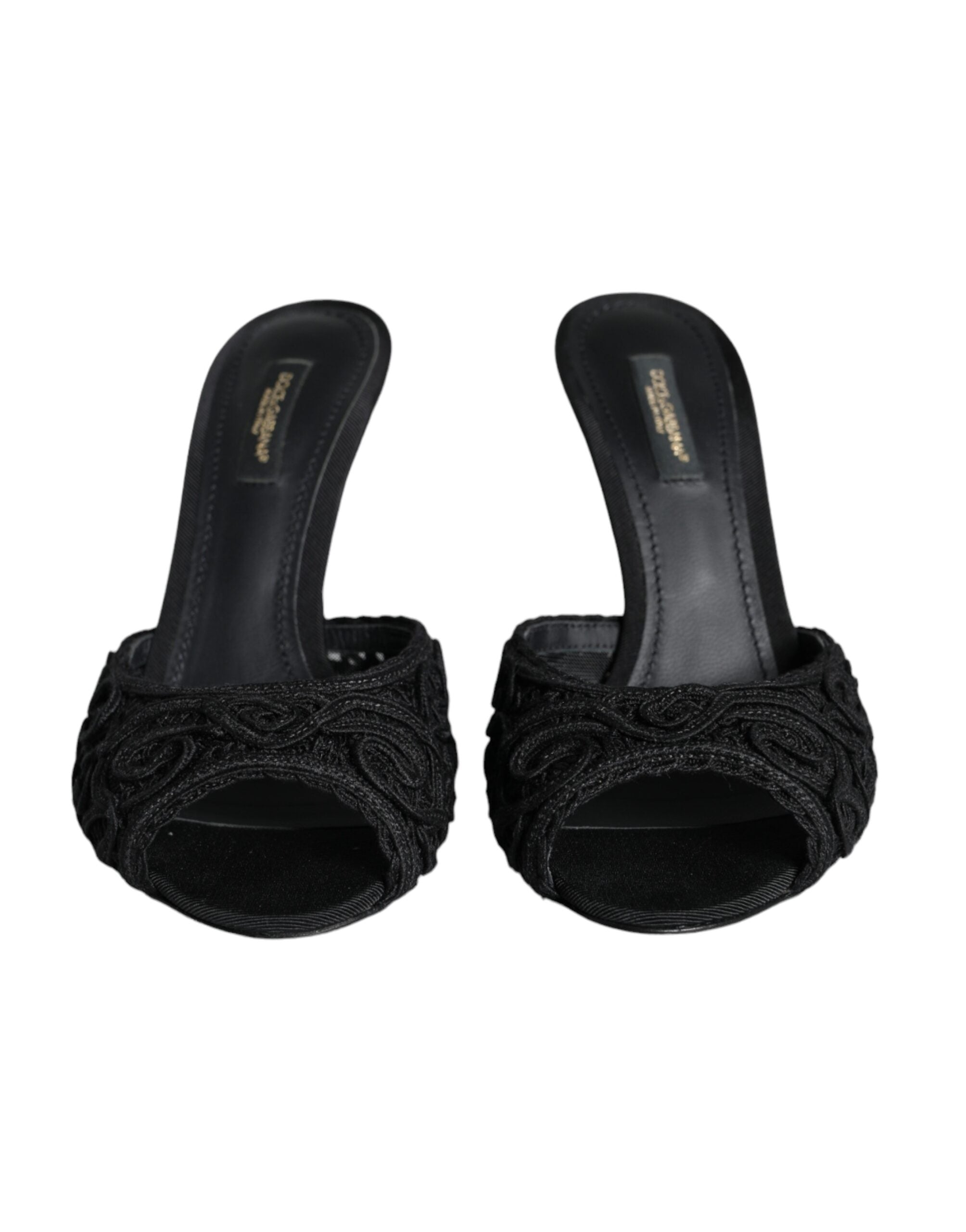 Dolce & Gabbana Black Keira Cordonetto Heels Slides