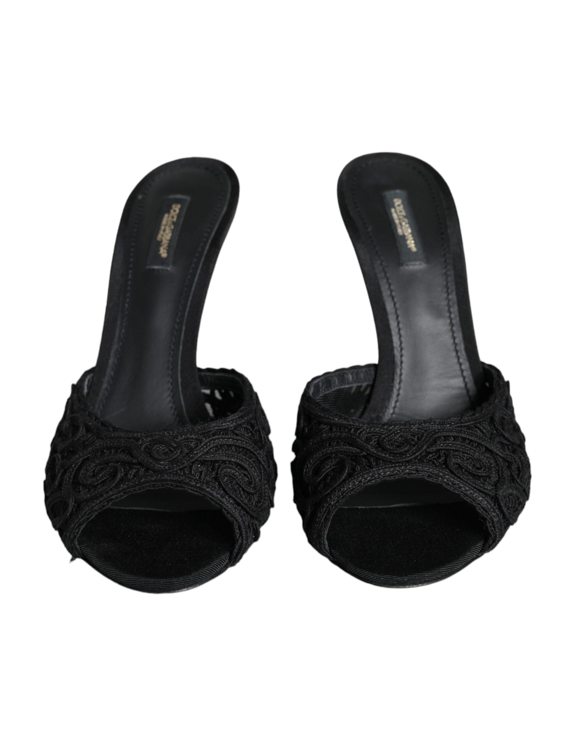 Dolce & Gabbana Black Keira Cordonetto Heels Slides