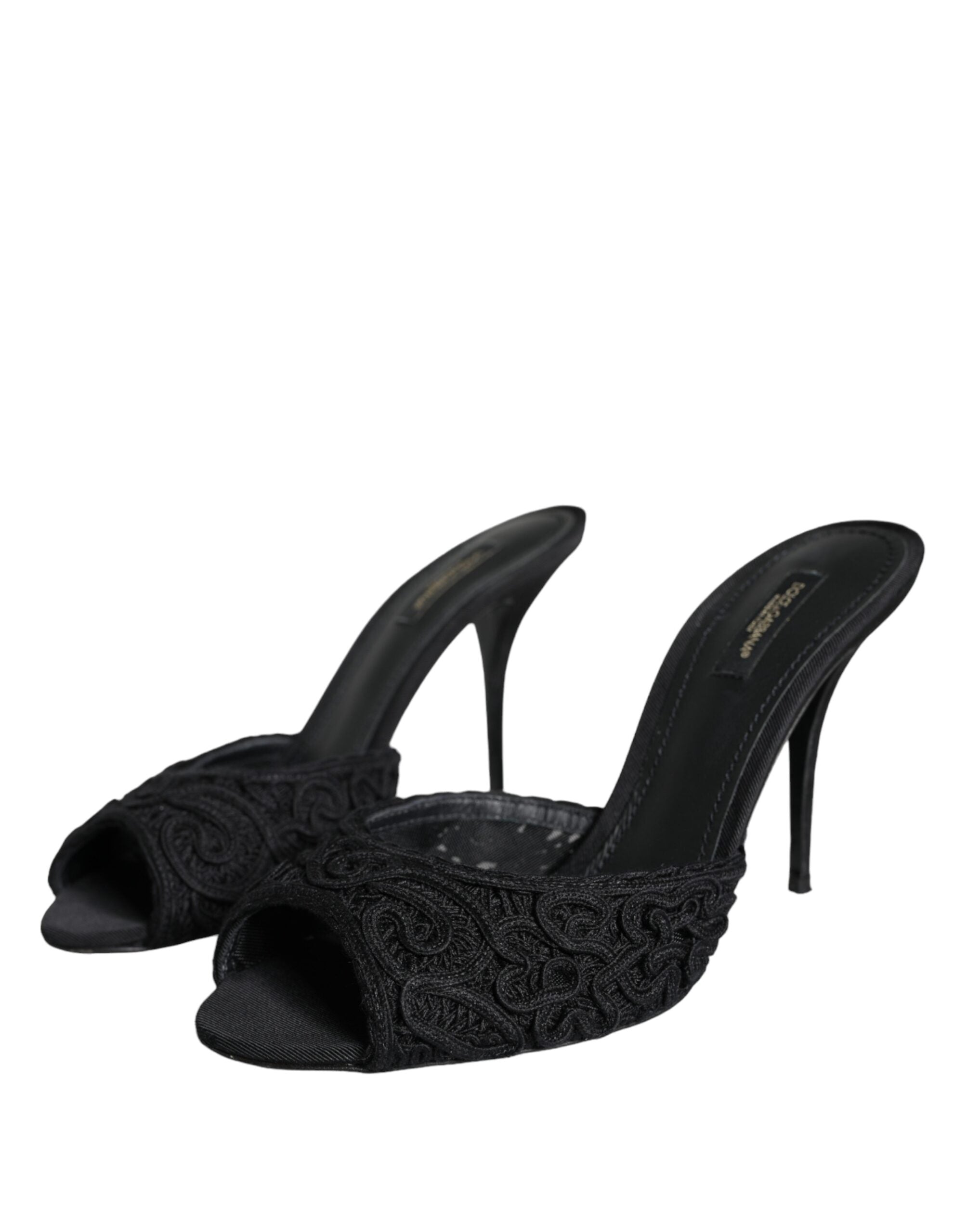 Dolce & Gabbana Black Keira Cordonetto Heels Slides