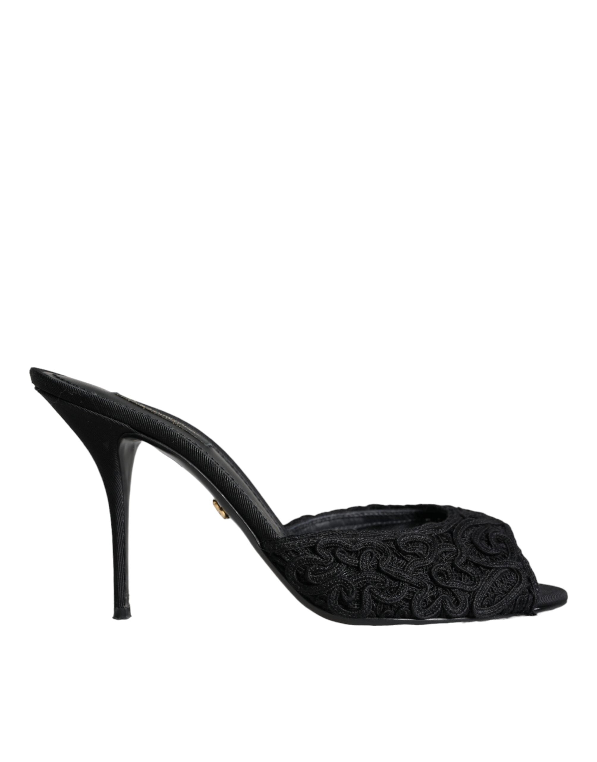 Dolce & Gabbana Black Keira Cordonetto Heels Slides