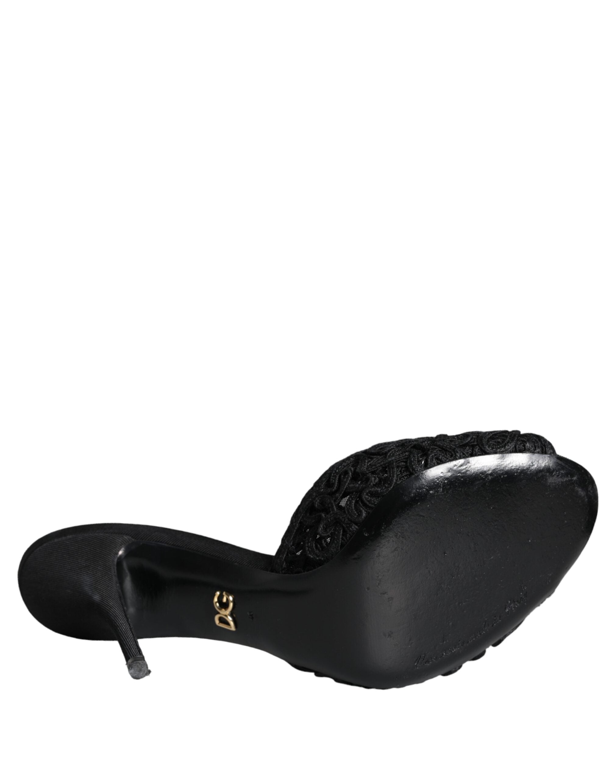 Dolce & Gabbana Black Keira Cordonetto Heels Slides