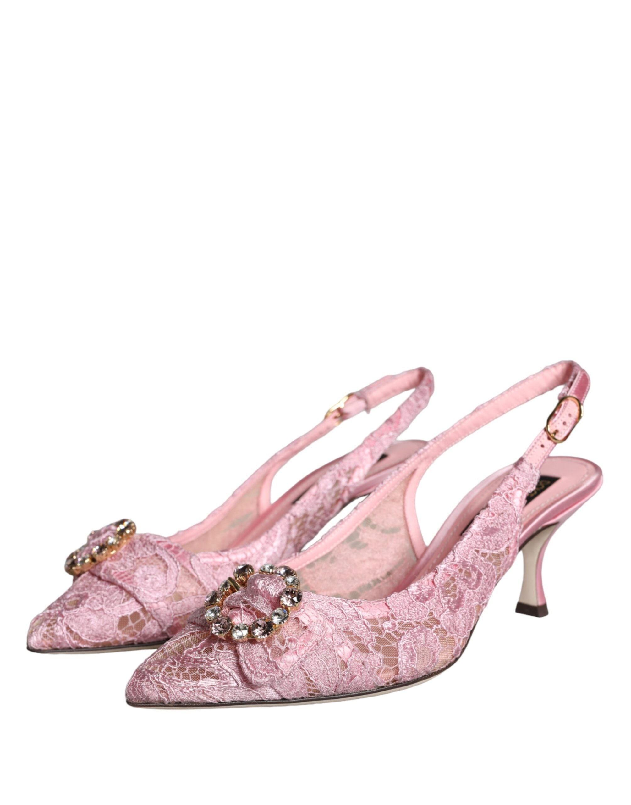 Dolce & Gabbana Pink Taormina Lace Crystal Heel Slingbacks παπούτσια