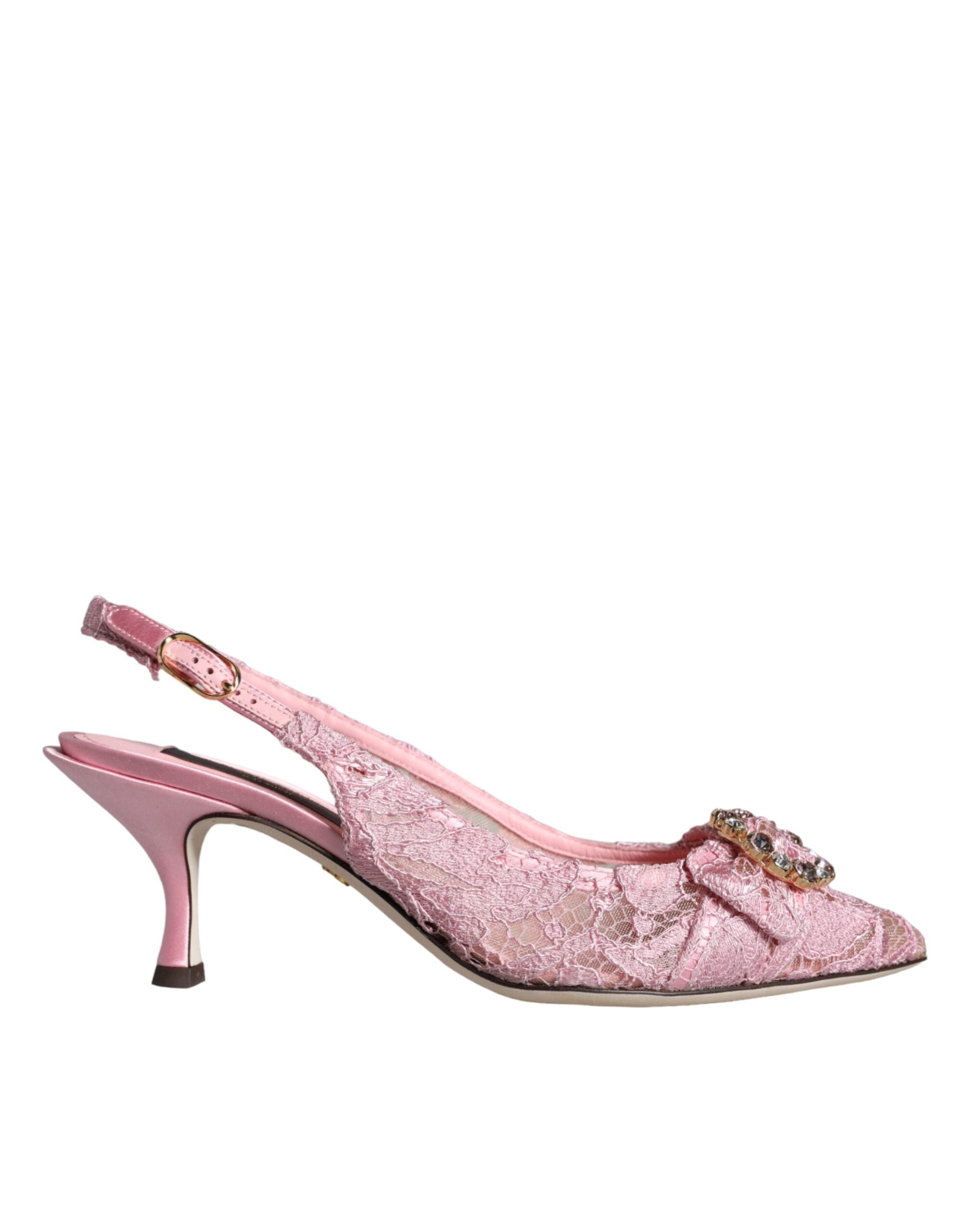 Dolce & Gabbana Pink Taormina Lace Crystal Heel Slingbacks παπούτσια