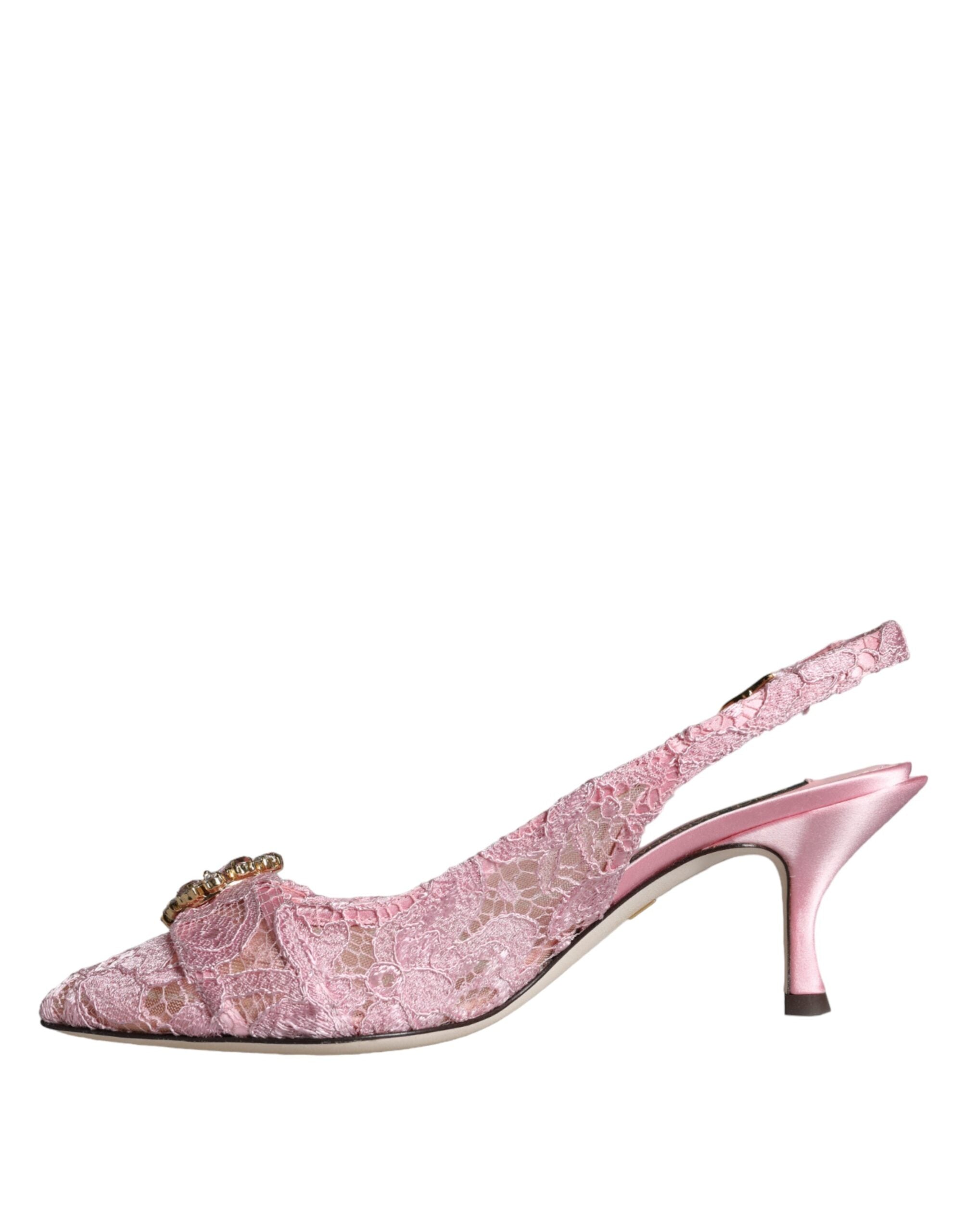 Dolce & Gabbana Pink Taormina Lace Crystal Heel Slingbacks παπούτσια