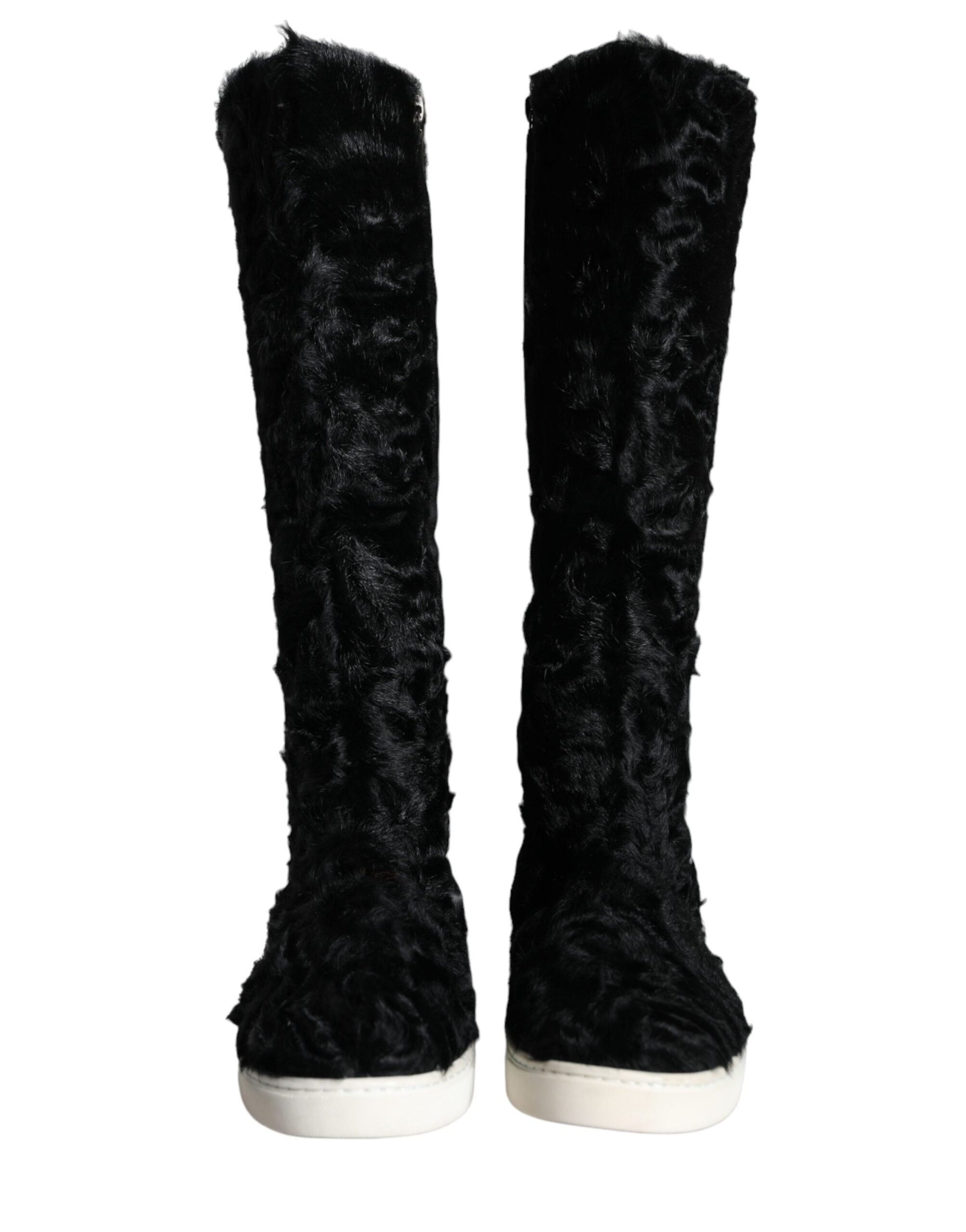 Παπούτσια Dolce & Gabbana Black Xiangao Lamb Fur Leather Boots