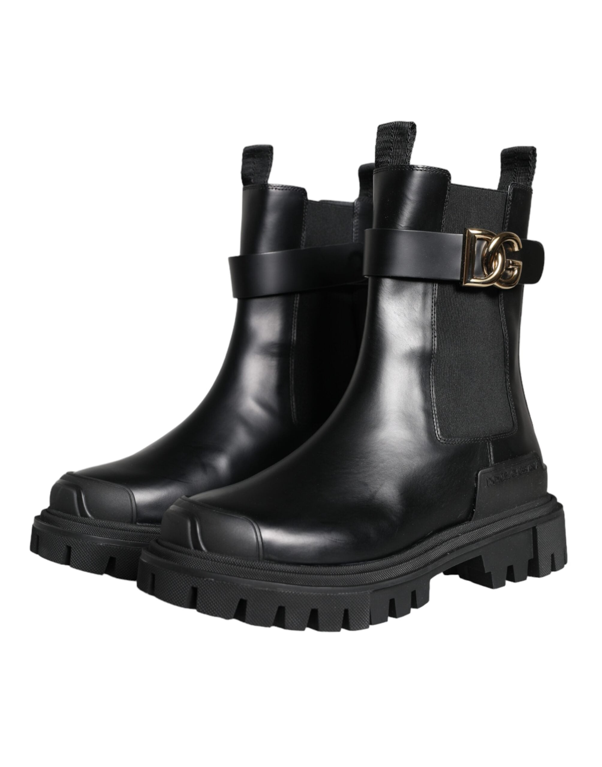 Dolce & Gabbana Black Leather Combat Mid Calf Boots Shoes