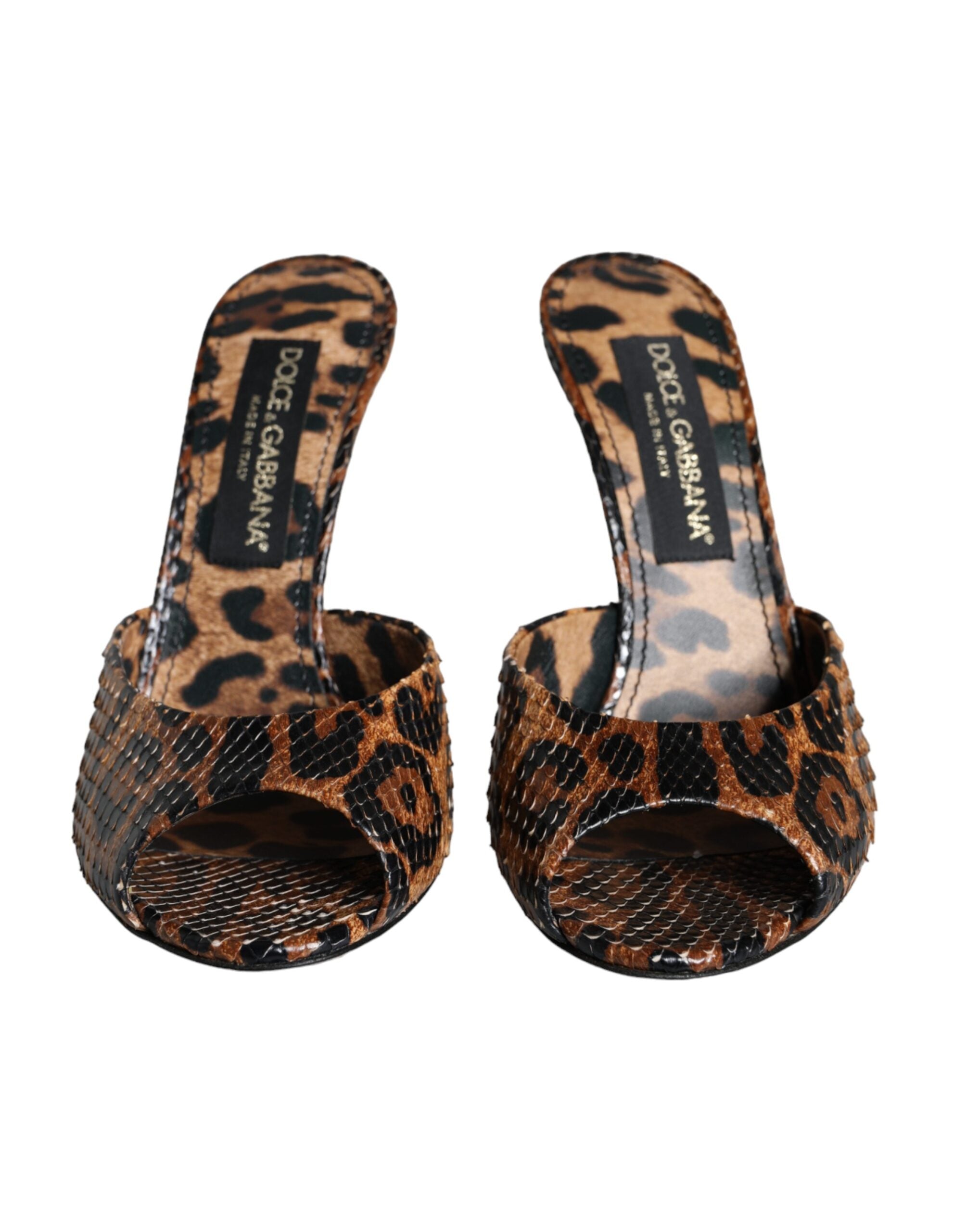 Dolce & Gabbana Brown Leopard Δερμάτινα Slides Γόβες Σανδάλια Παπούτσια