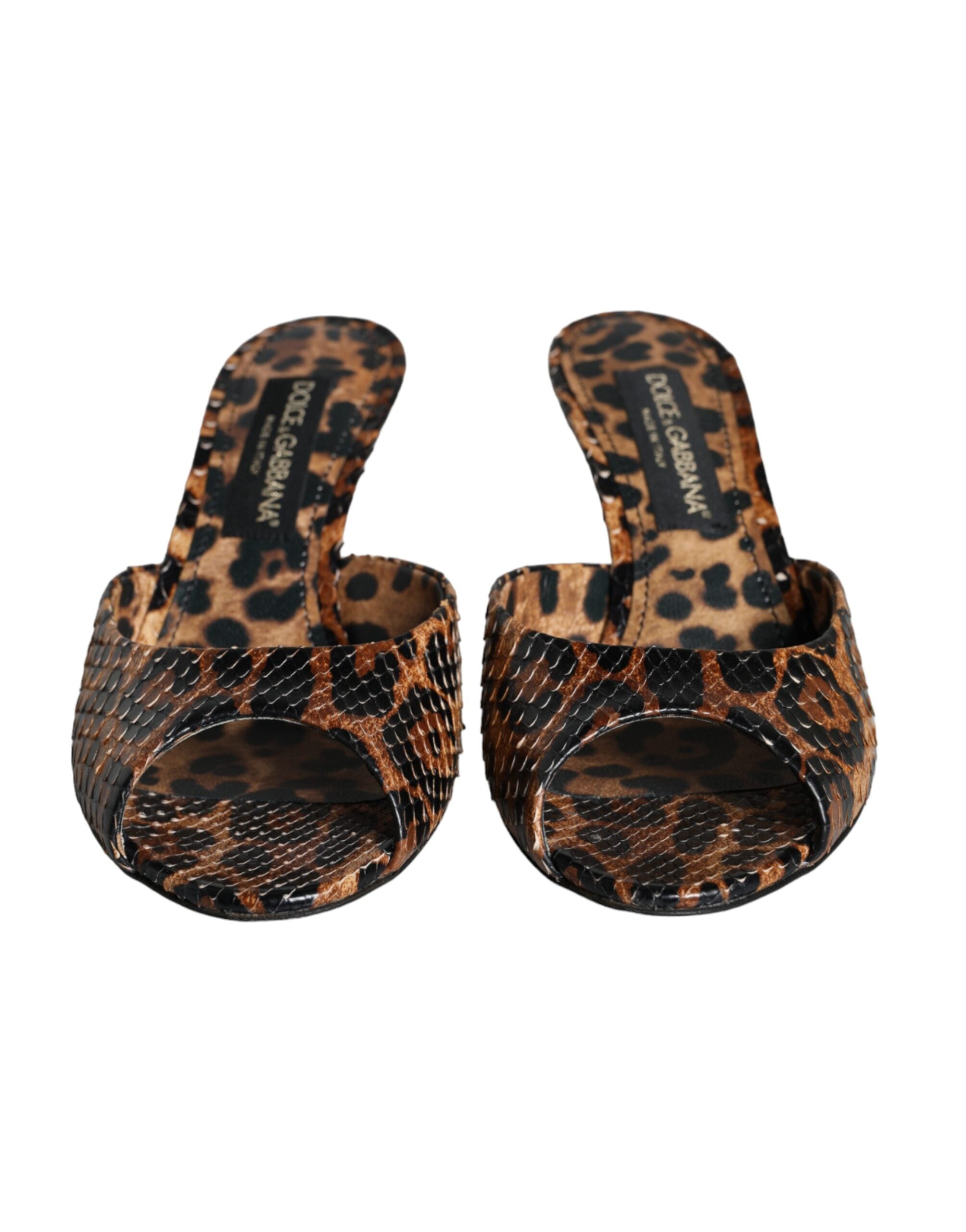 Dolce & Gabbana Brown Leopard Δερμάτινα Slides Γόβες Σανδάλια Παπούτσια