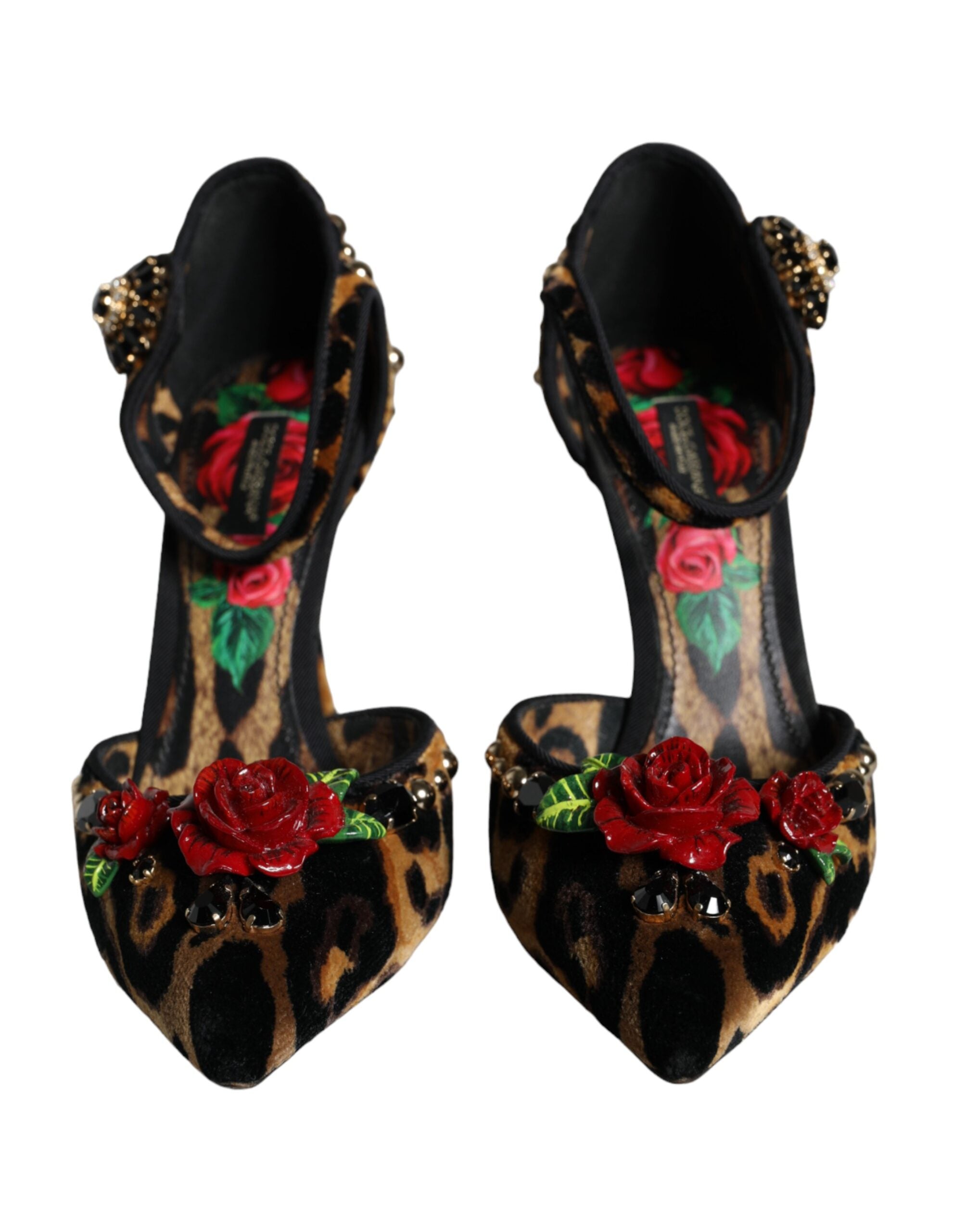 Παπούτσια Dolce & Gabbana Brown Leopard Floral Crystal Ankle Strap Pumps