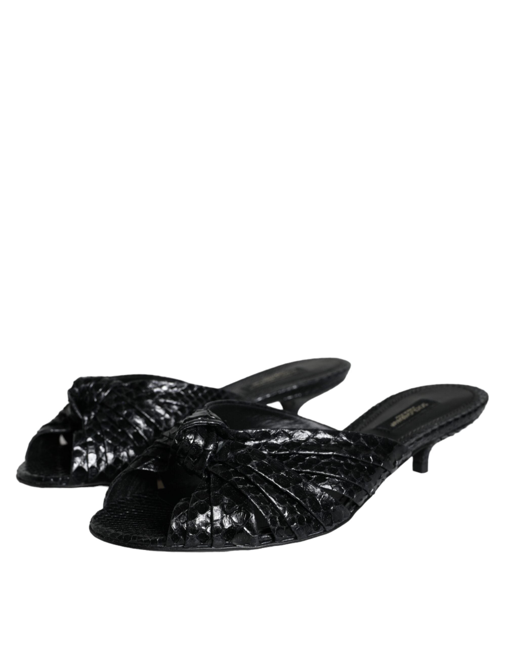 Dolce & Gabbana Black Leather Heels Slides Sandals Shoes