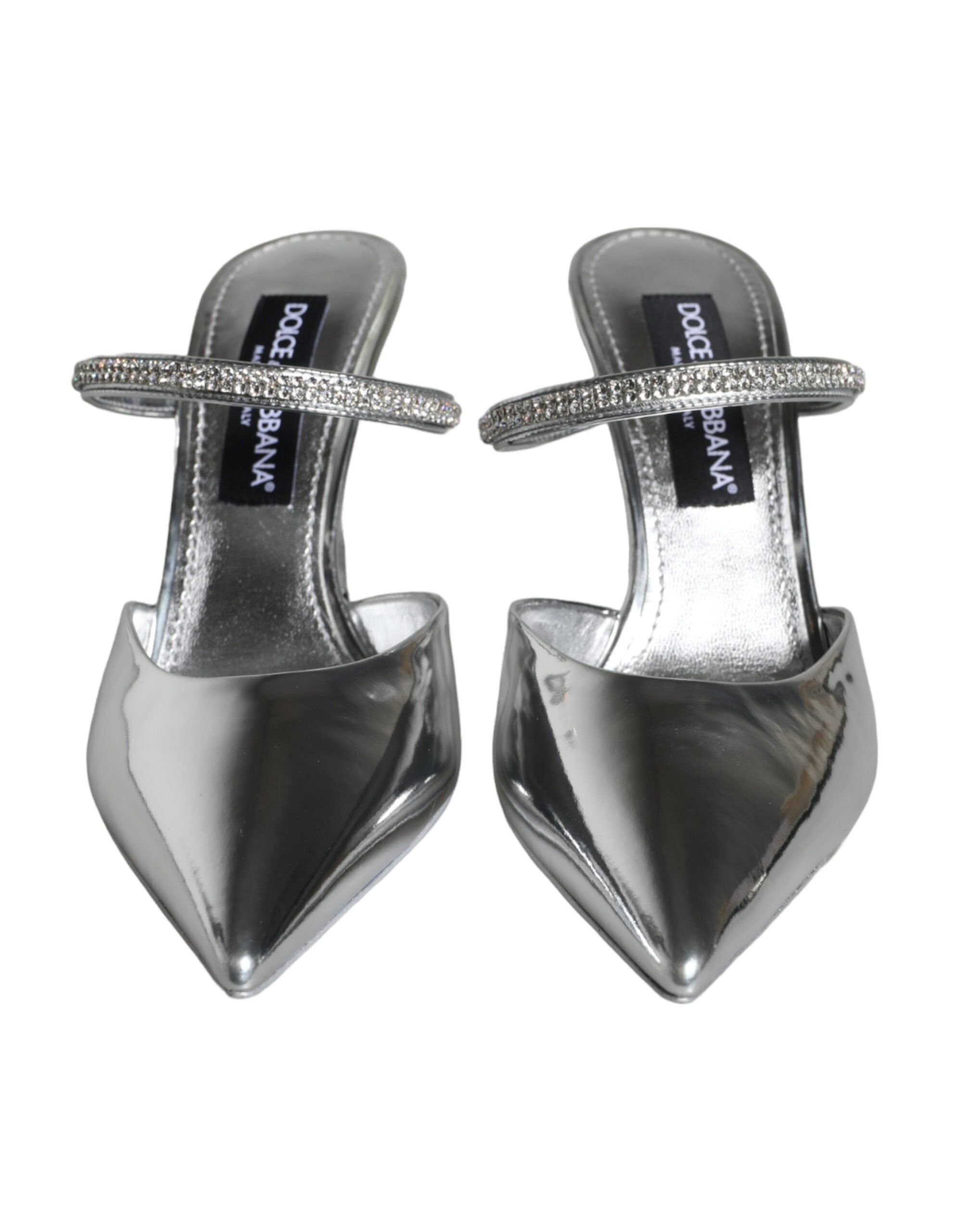 Dolce & Gabbana Silver Crystal Leather Slip On Sandals