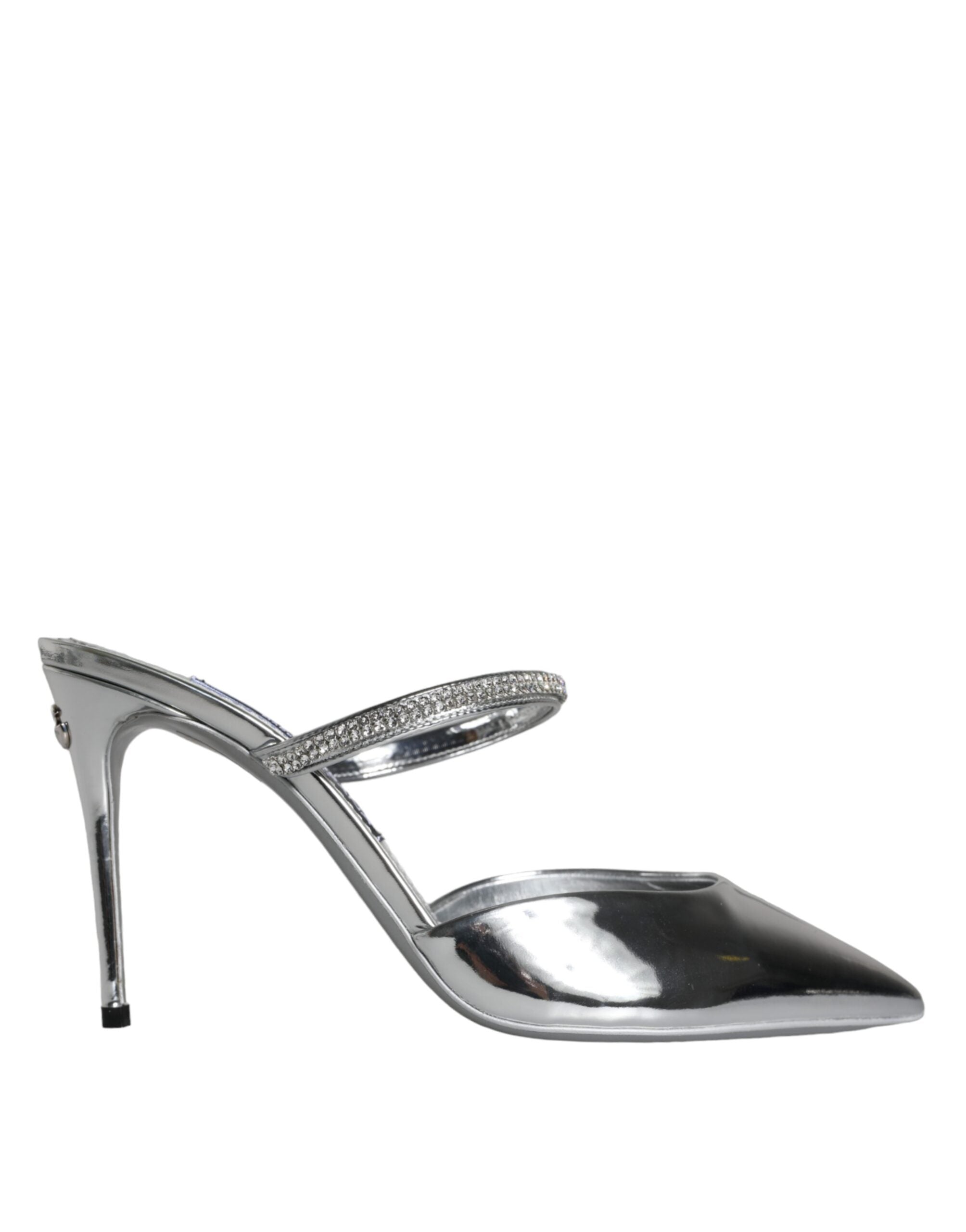 Dolce & Gabbana Silver Crystal Leather Slip On Sandals