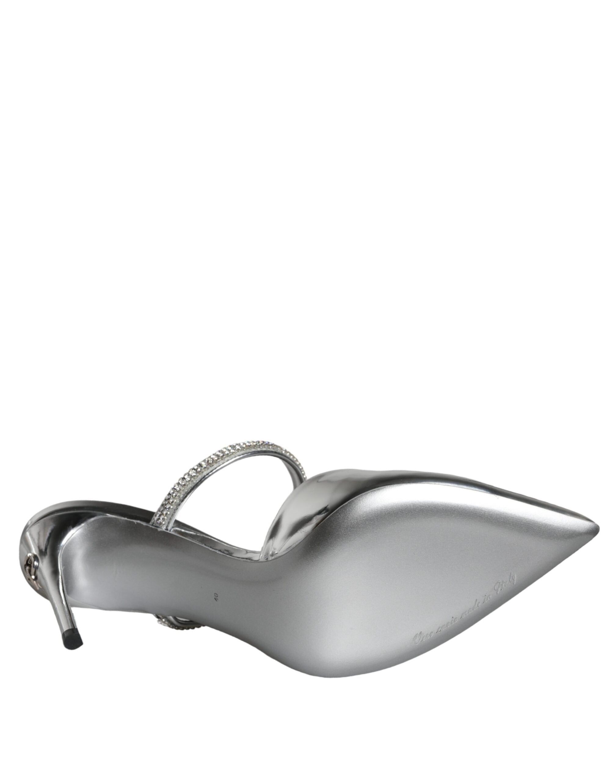 Dolce & Gabbana Silver Crystal Leather Slip On Sandals