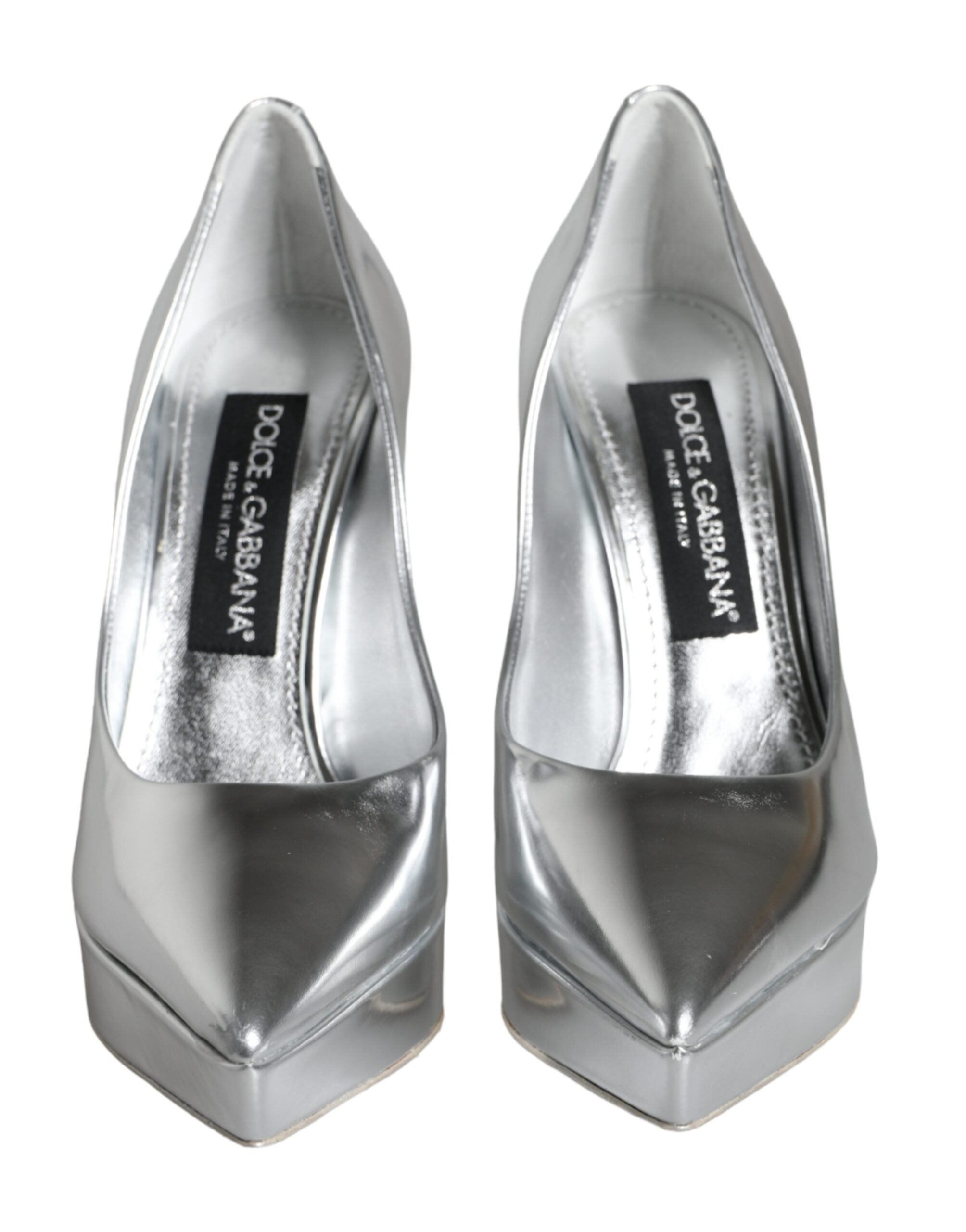 Dolce & Gabbana Silver Leather Platform Heels Pumps