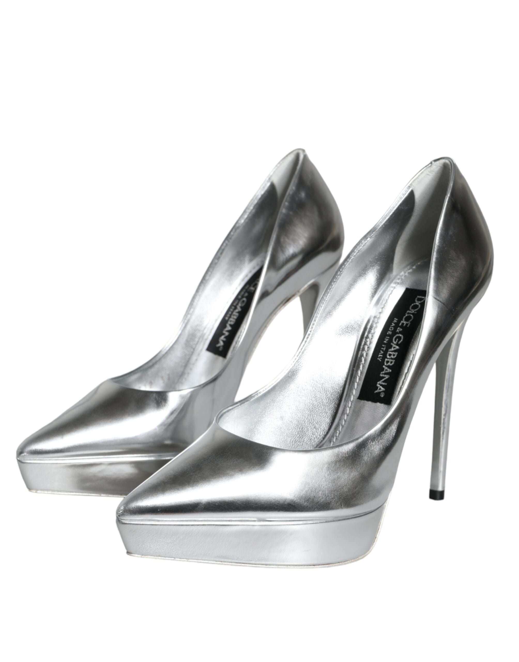 Dolce & Gabbana Silver Leather Platform Heels Pumps