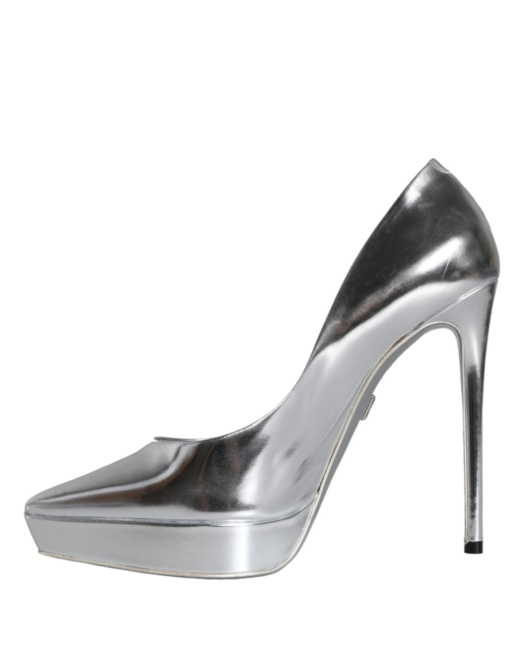 Dolce & Gabbana Silver Leather Platform Heels Pumps Shoes