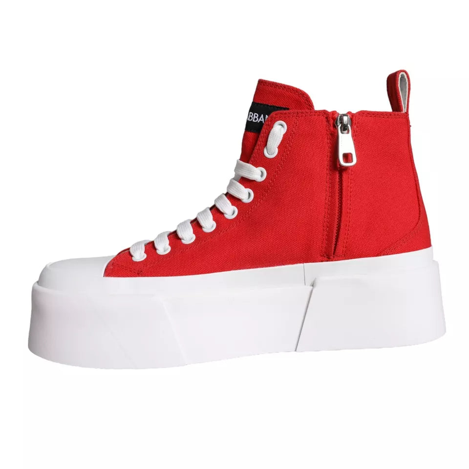 Dolce & Gabbana Red White Canvas Logo Sneakers Boots Shoes